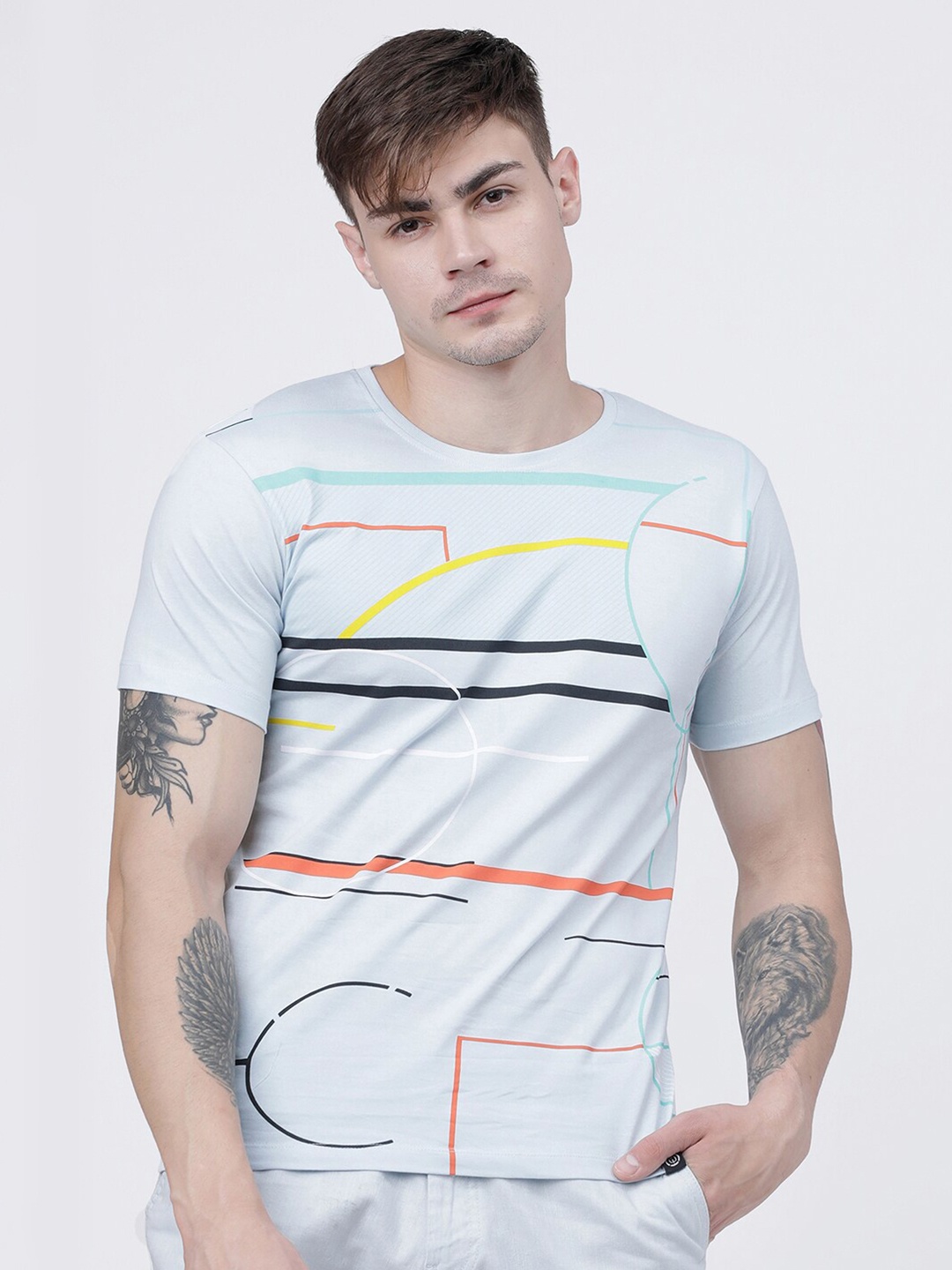 

LOCOMOTIVE Men Blue Printed Round Neck T-shirt