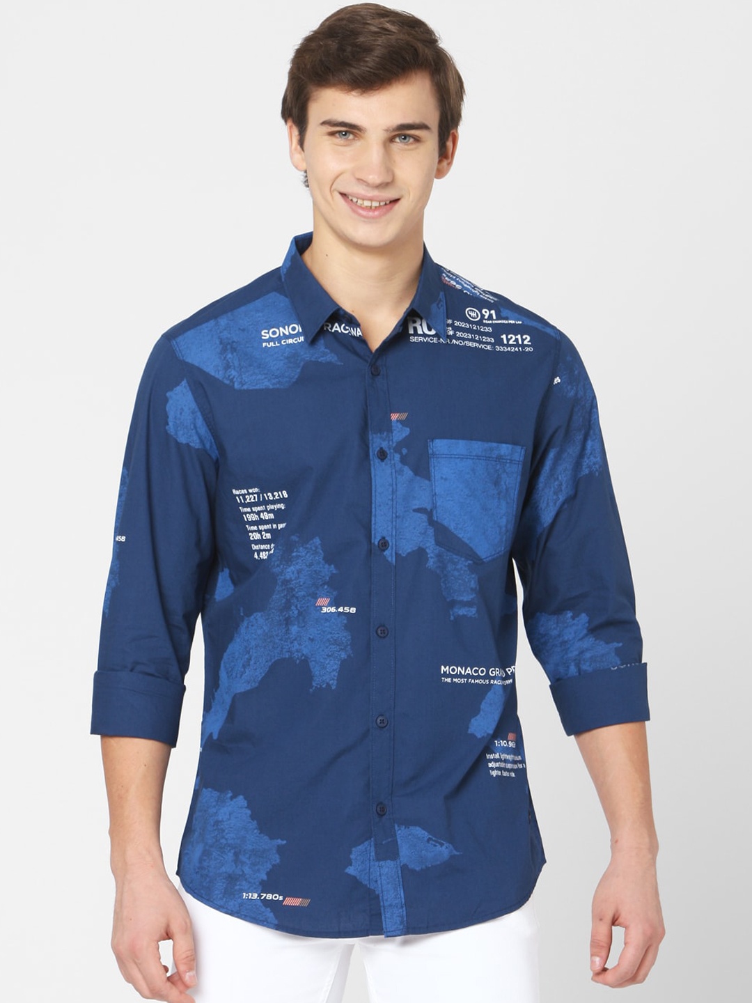 

SPYKAR Men Navy Blue & White Slim Fit Printed Casual Shirt