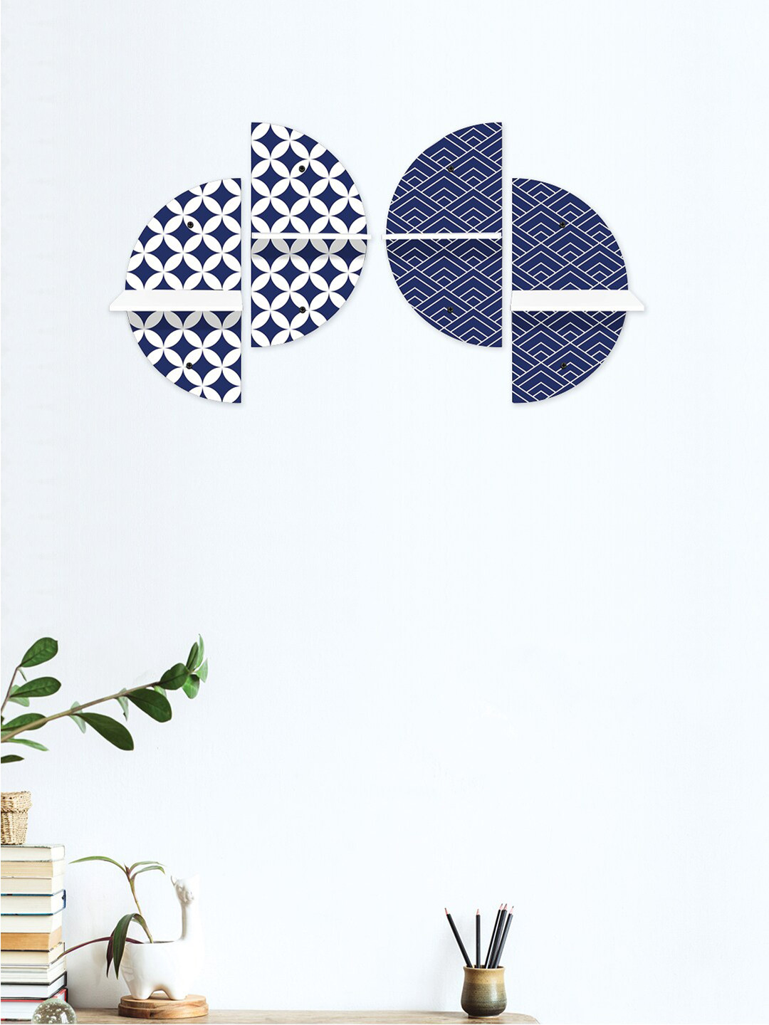 

RANDOM Navy Blue & White Set of 4 MDF Basic Wall Shelves