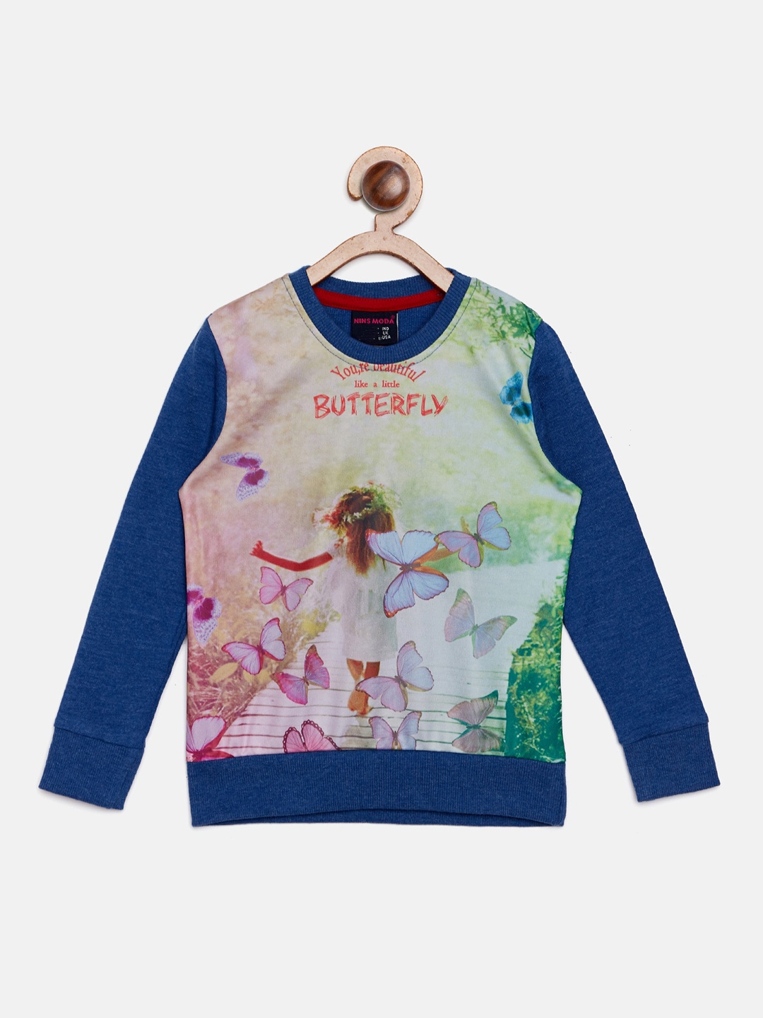 

Nins Moda Blue & Green Butterfly Printed Prewinter Top