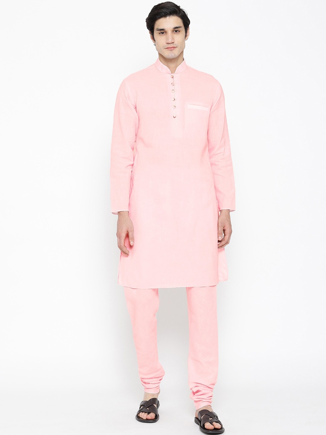 

SG LEMAN Men Peach-Coloured Solid Kurta Sets for Man