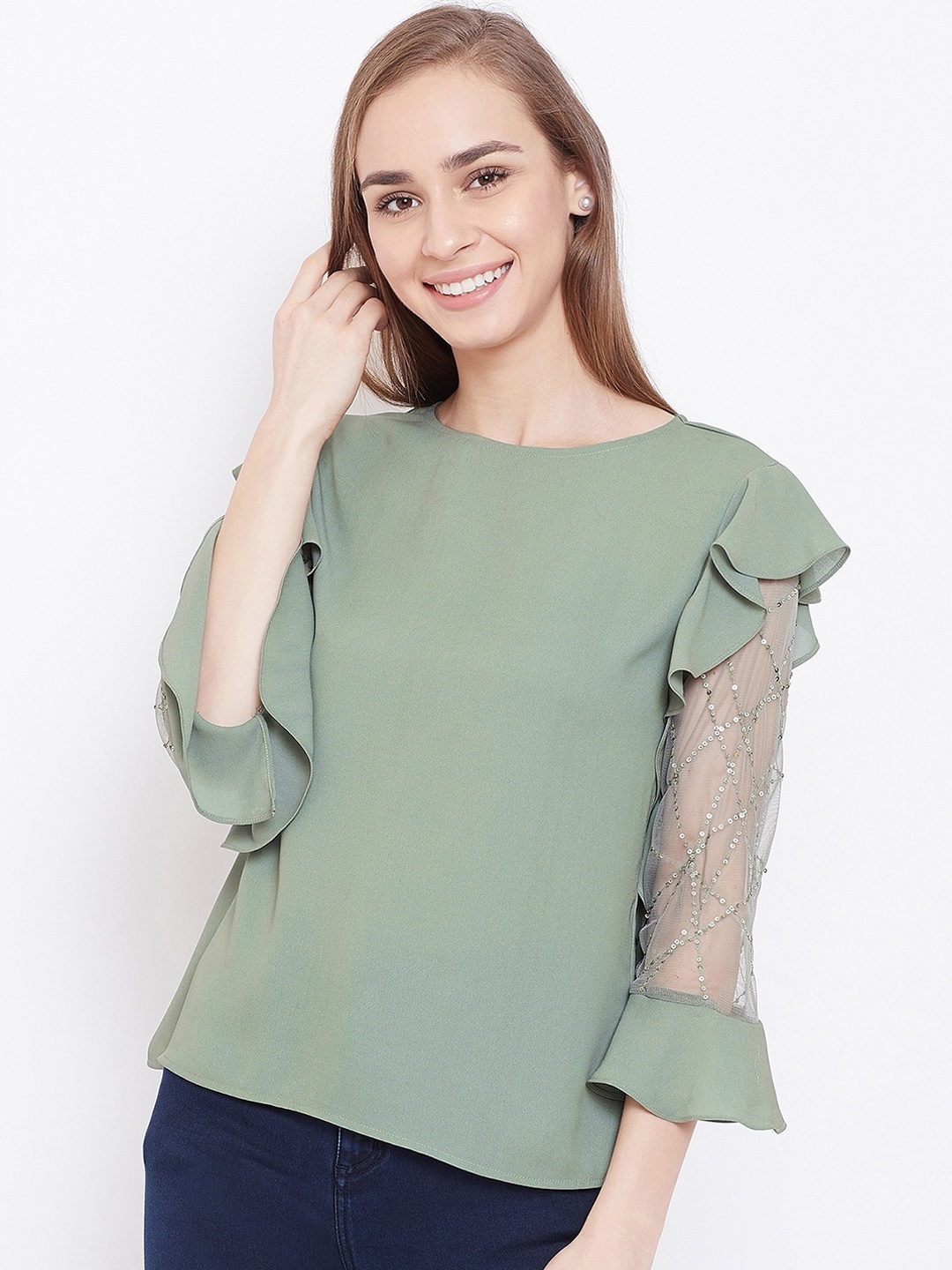 

Madame Green Ruffles Detail Regular Top