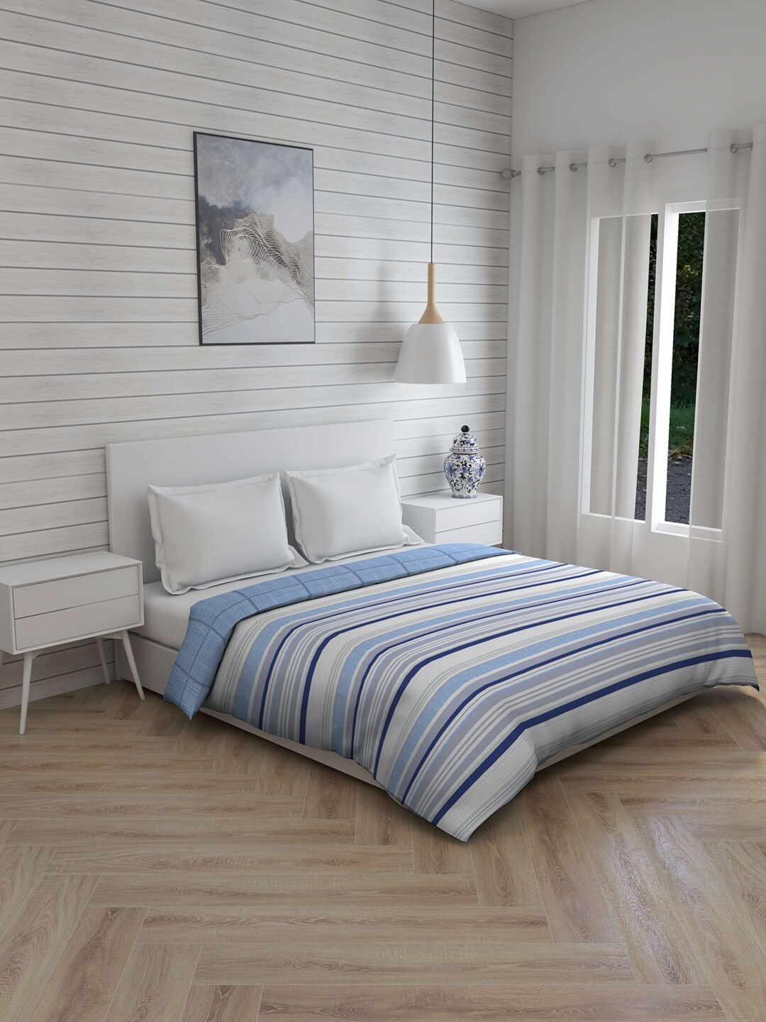

Layers Blue & White Striped AC Room 120 GSM Double Bed Comforter