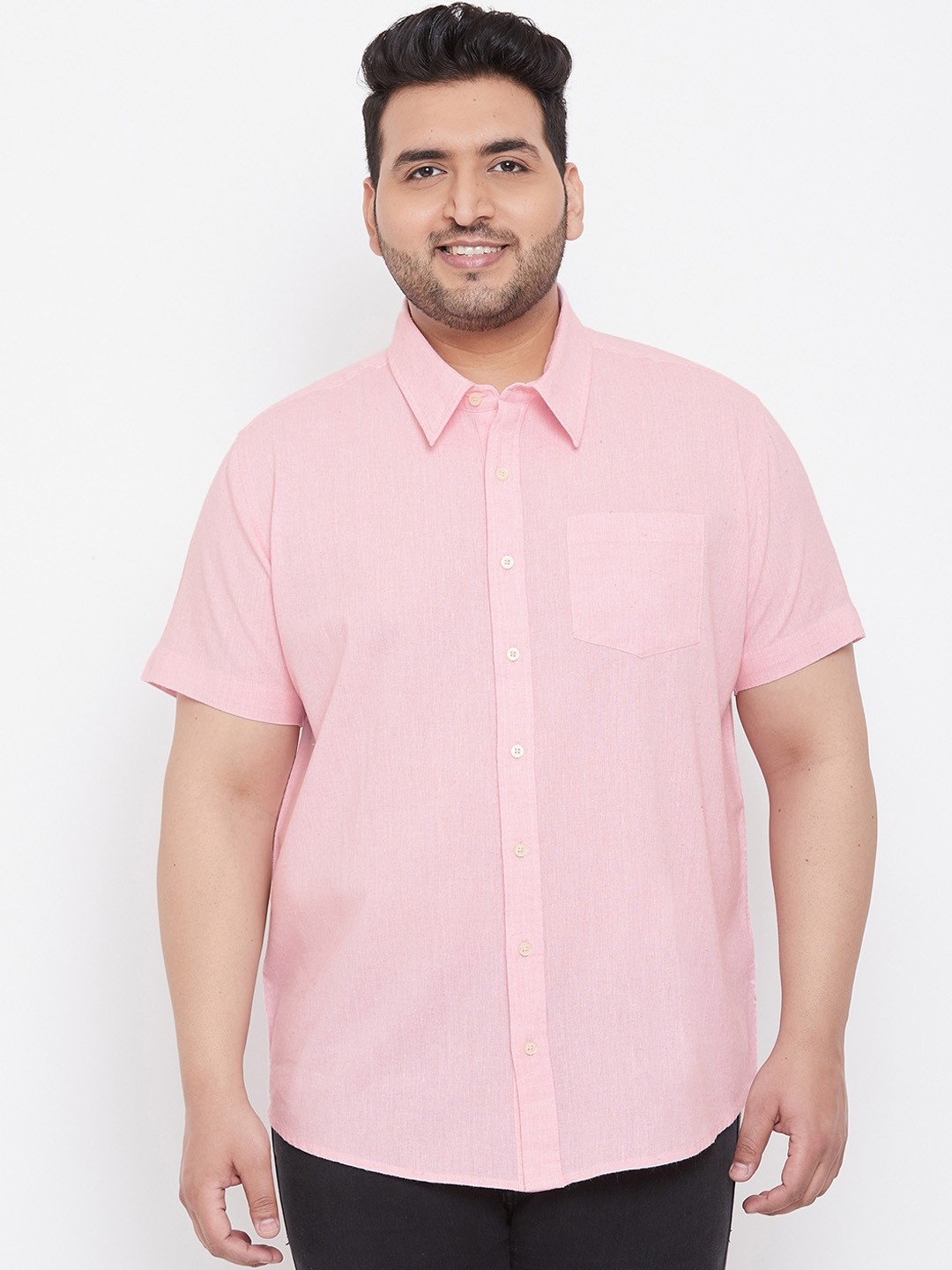 

bigbanana Men Plus Size Pink Regular Fit Solid Casual Shirt