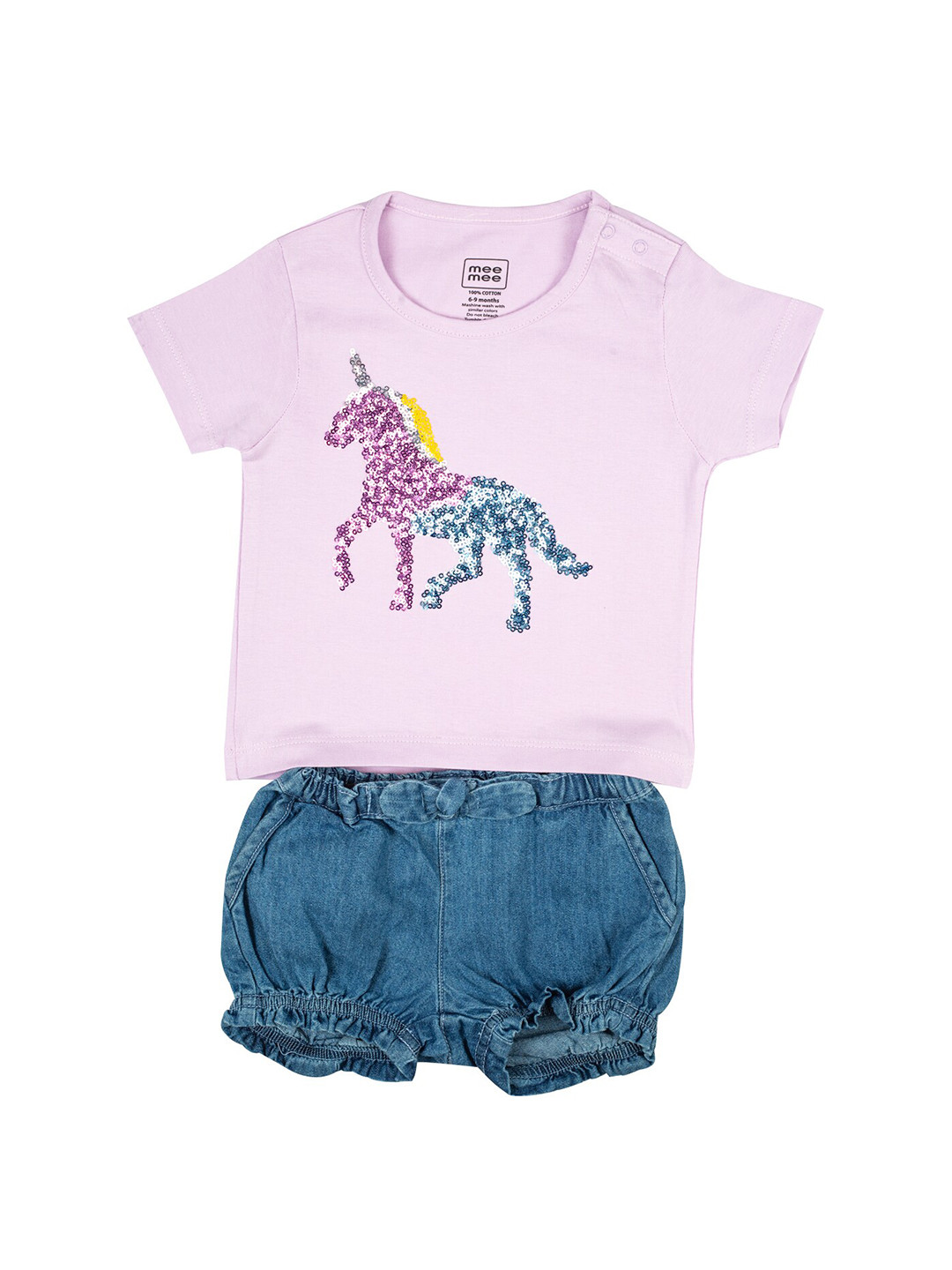 

MeeMee Girls Pink & Navy Blue Embellished T-shirt with Shorts