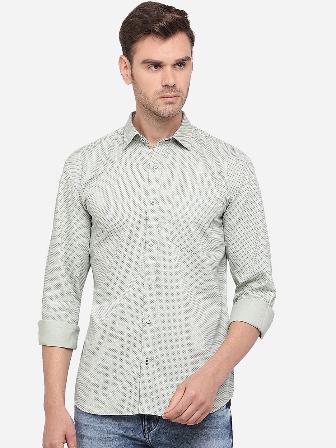 

Greenfibre Men Green Slim Fit Checked Casual Shirt