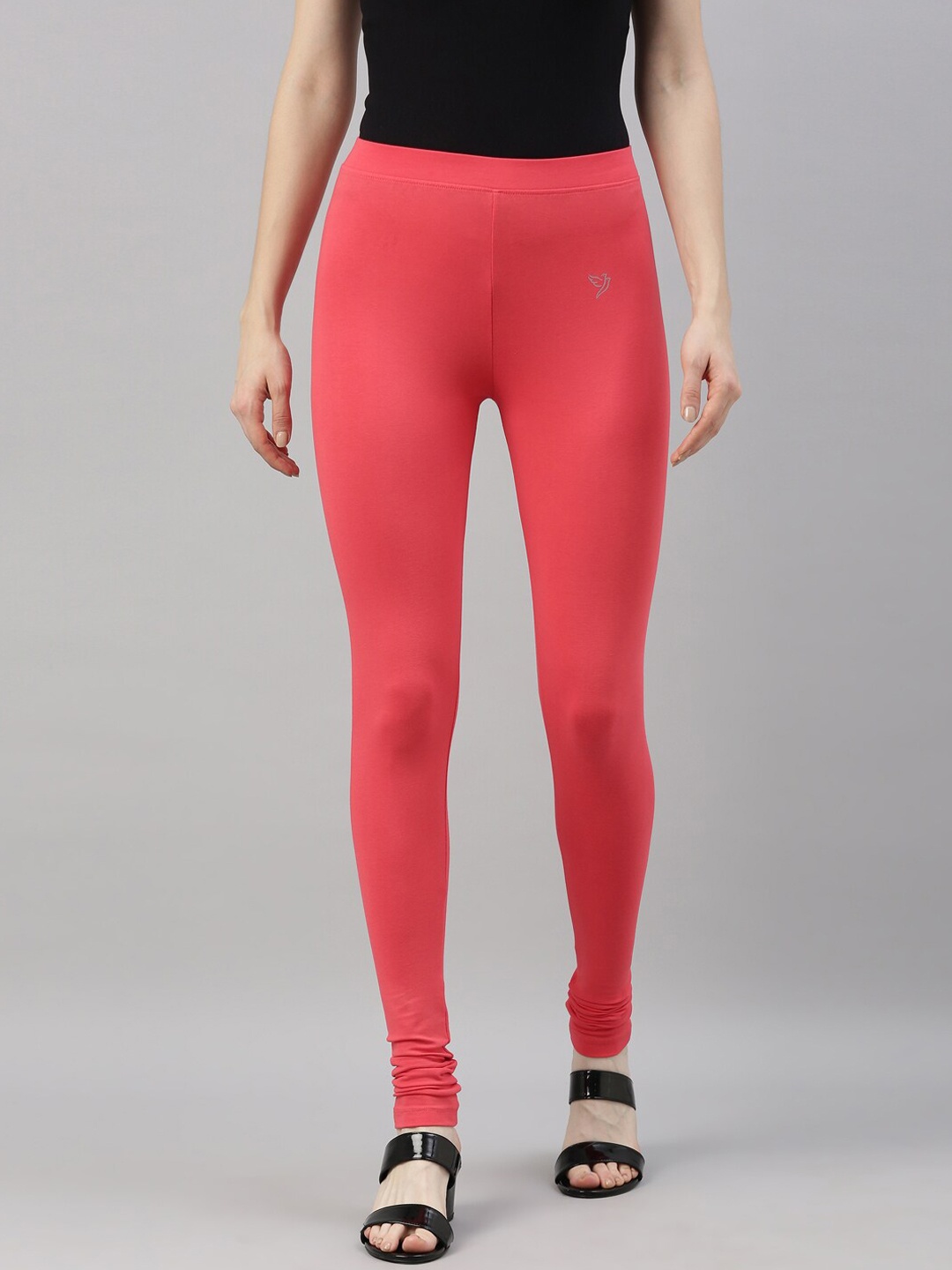 

TWIN BIRDS Women Coral Pink Solid Churidar-Length Leggings