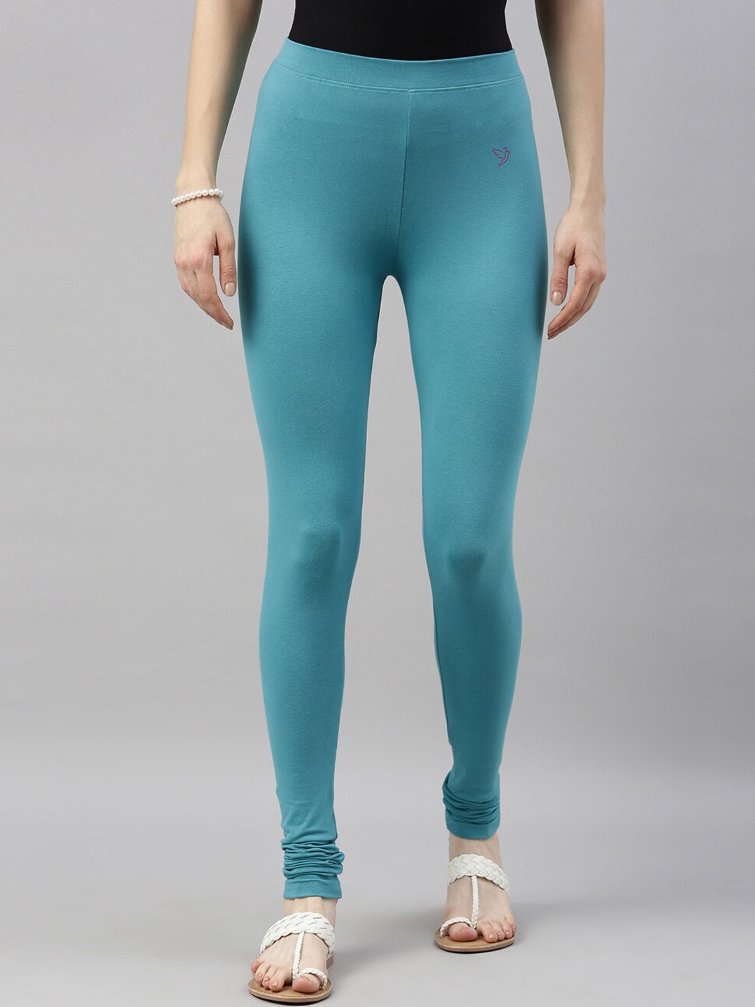 TWIN BIRDS Women Teal Blue Solid Churidar-Length Leggings