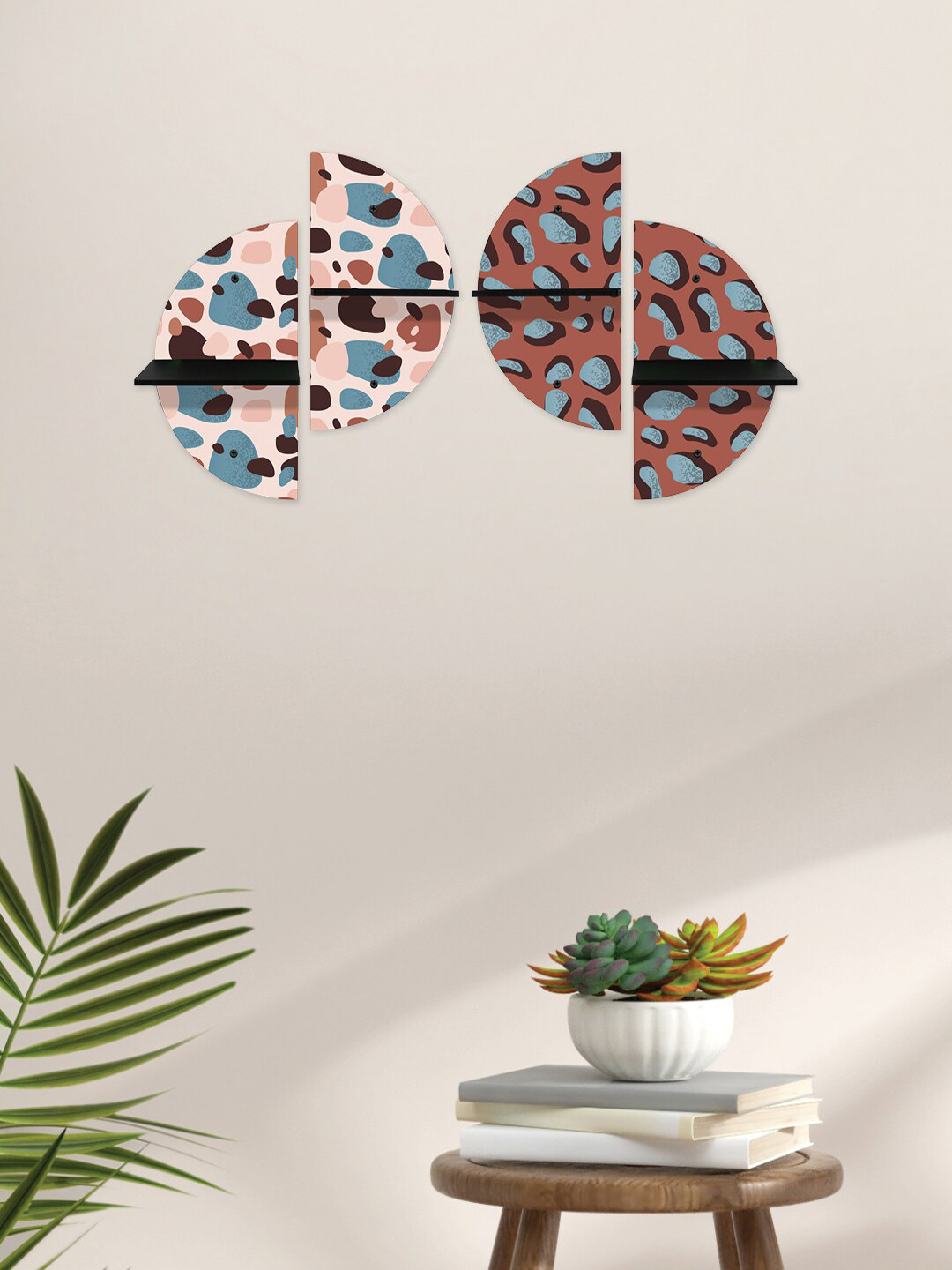 

RANDOM Set Of 4 Peach-Coloured & Mauve MDF Basic Wall Shelf