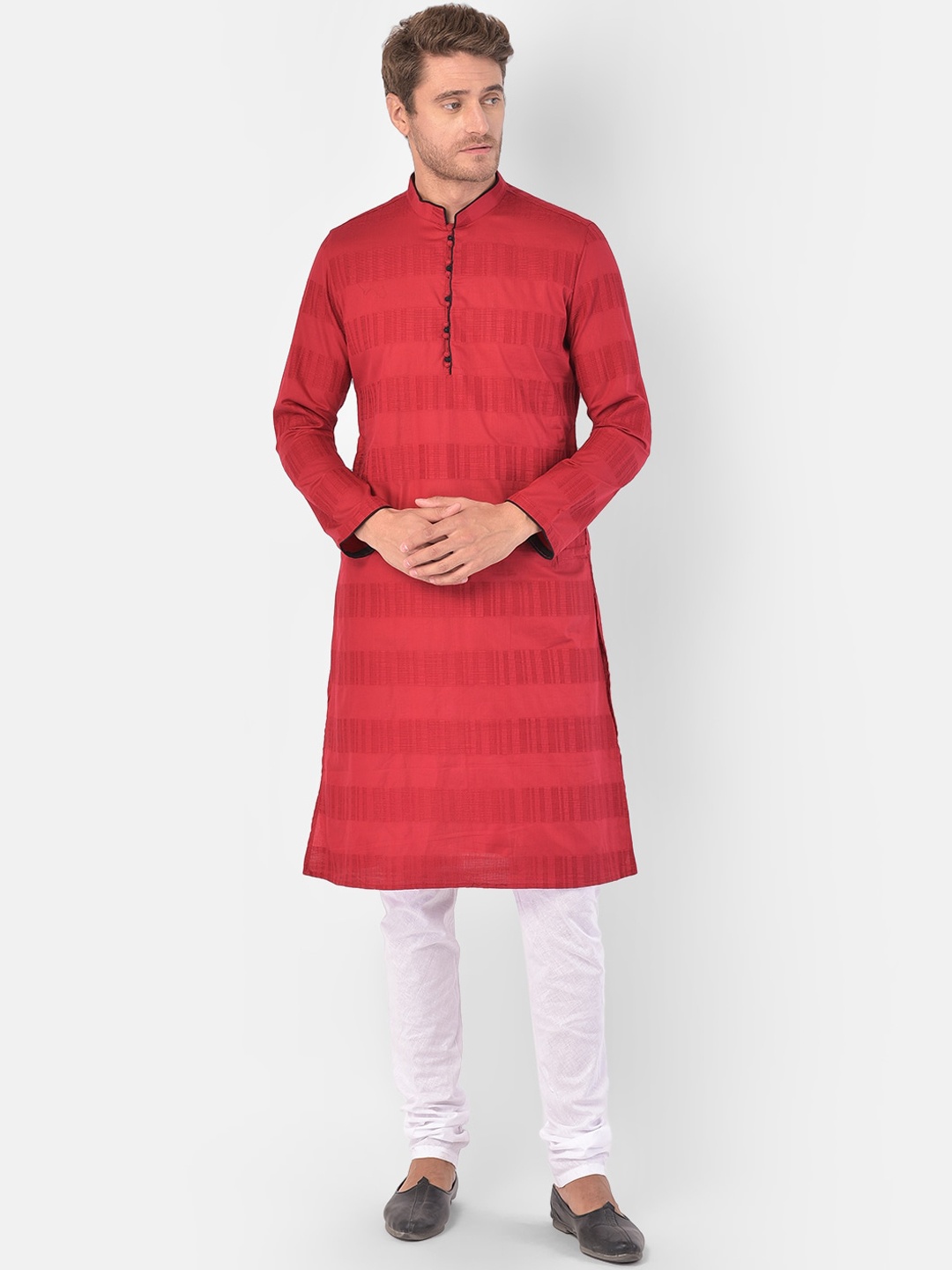 

LAMAAYA Men Red Kurta and Churidar Set