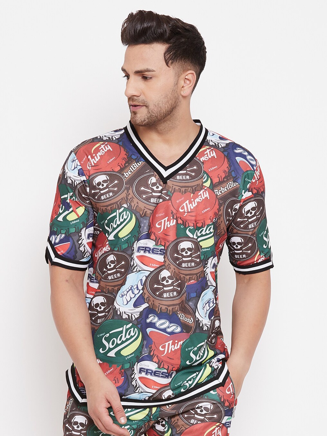 

FUGAZEE Men Multicoloured Printed V-Neck T-shirt, Multi