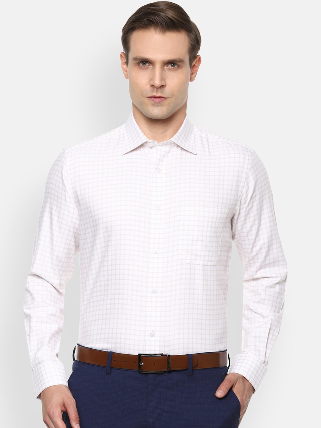 

Louis Philippe Permapress Men White Regular Fit Checked Casual Shirt