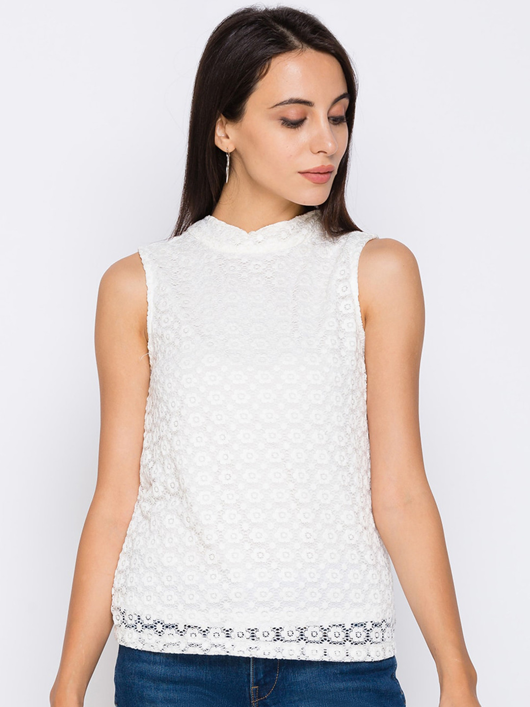 

Globus White Self Design Regular Top