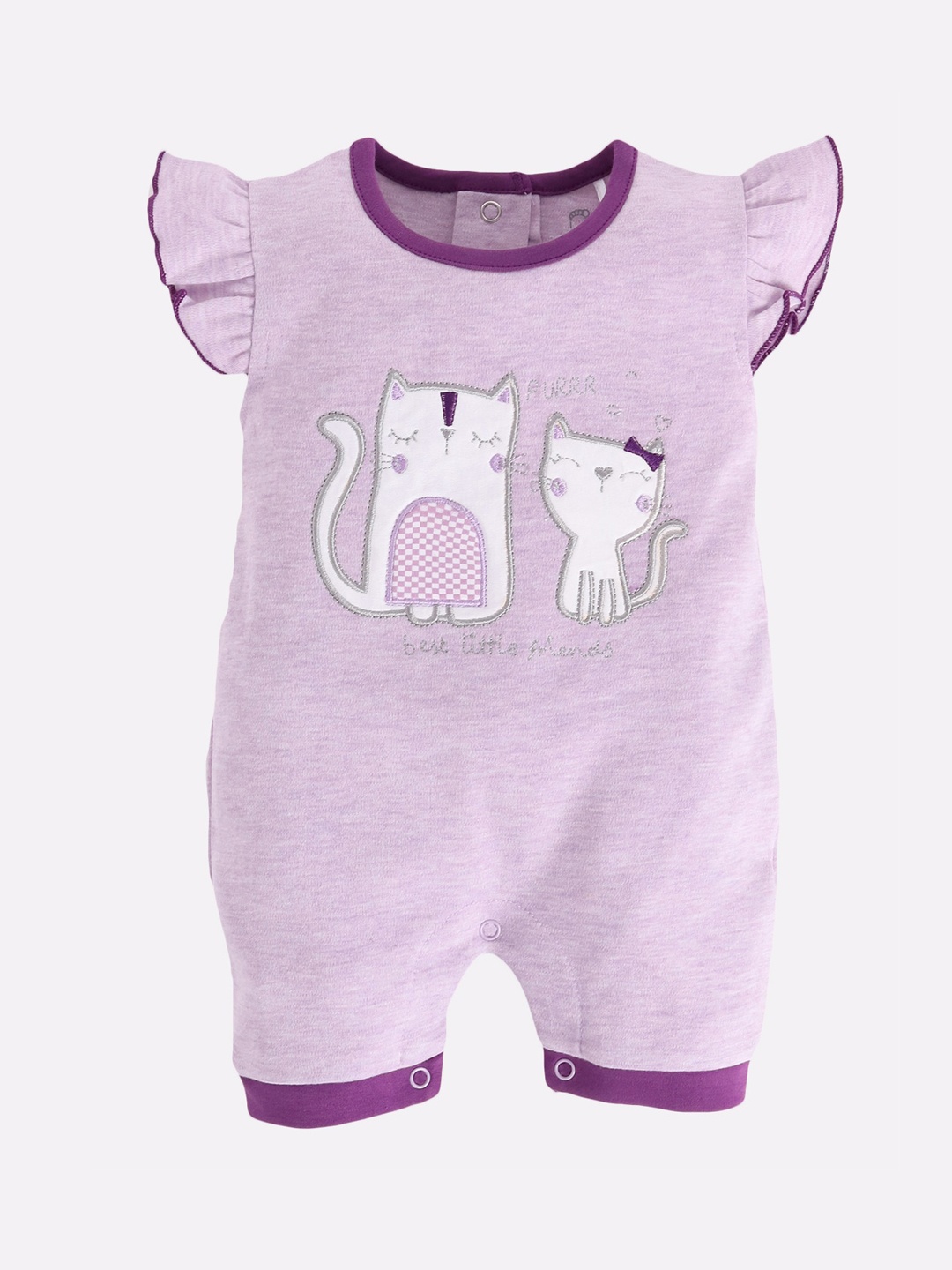 

BABY GO Infant Girls Purple & White Embroidered Pure Cotton Romper