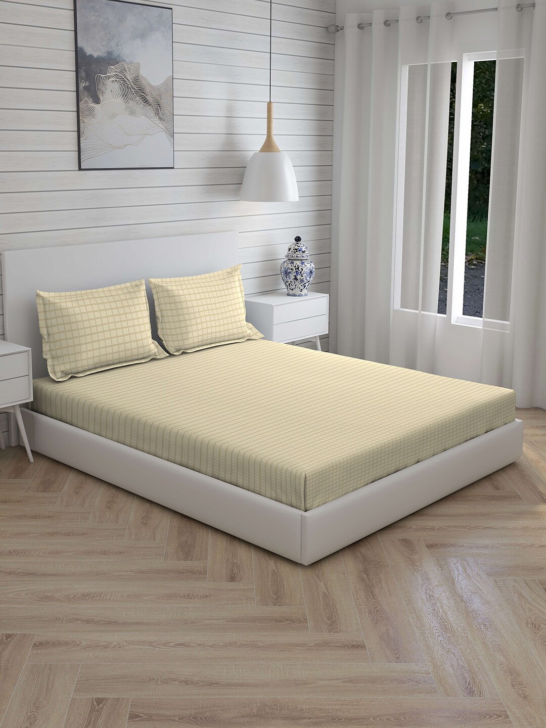 

Boutique Living India Beige Geometric 230 TC Cotton 1 King Bedsheet with 2 Pillow Covers