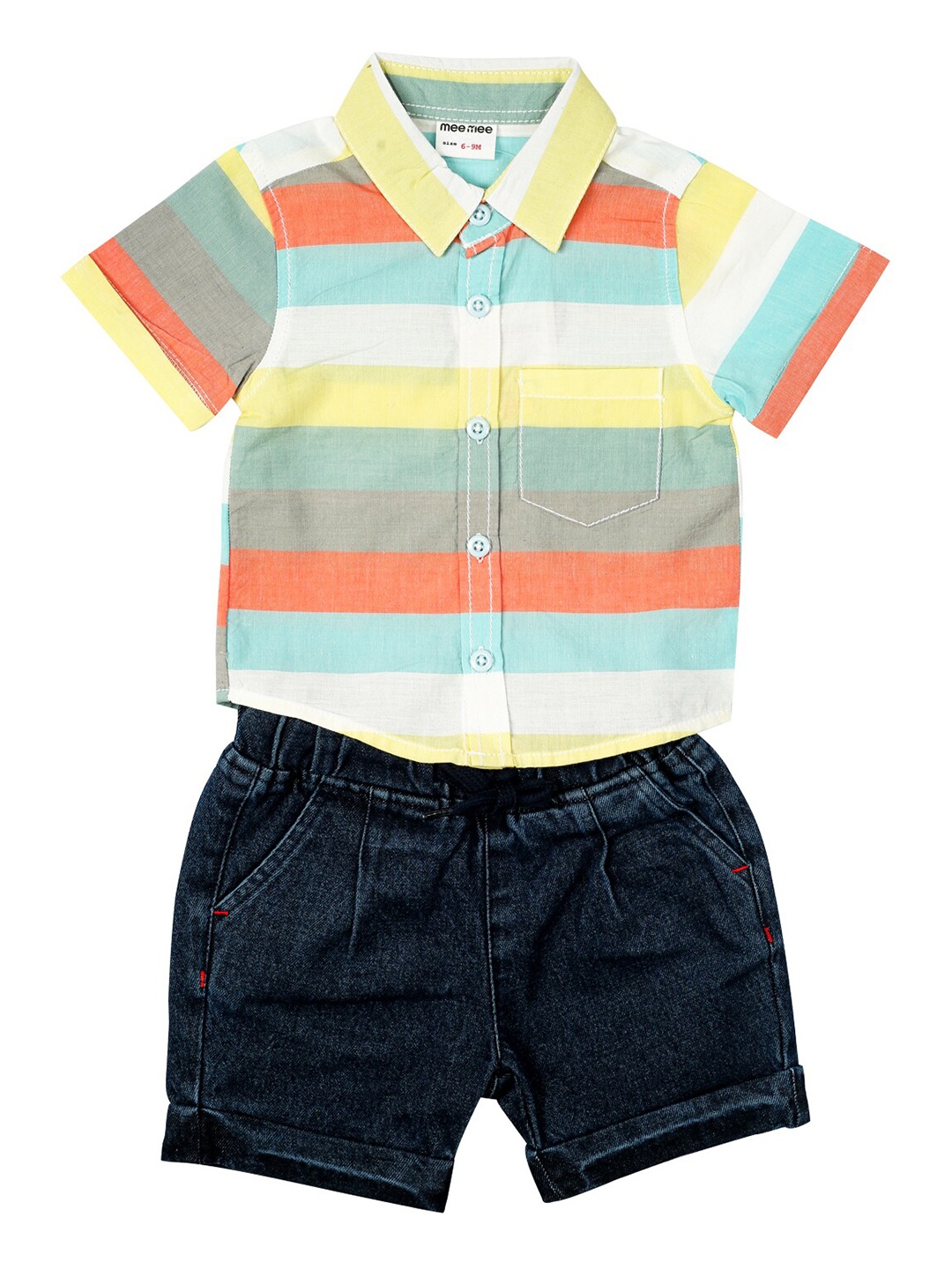 

MeeMee Boys Multicoloured Striped Shirt with Shorts, Multi