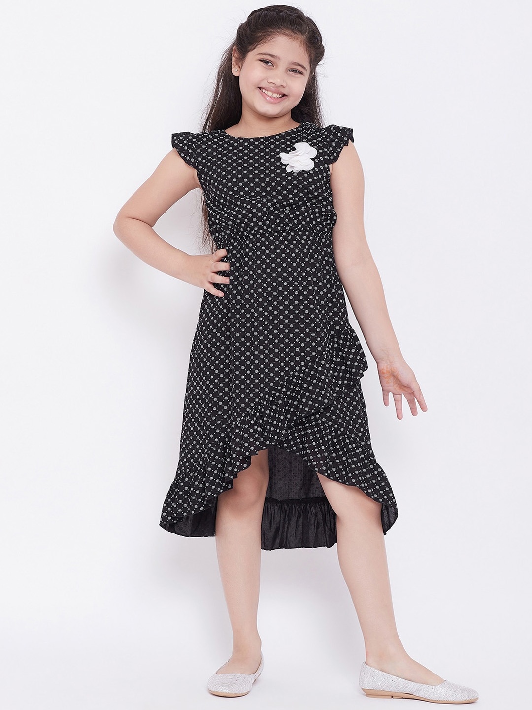 Stylo Bug Girls Black & white Printed A-Line Dress