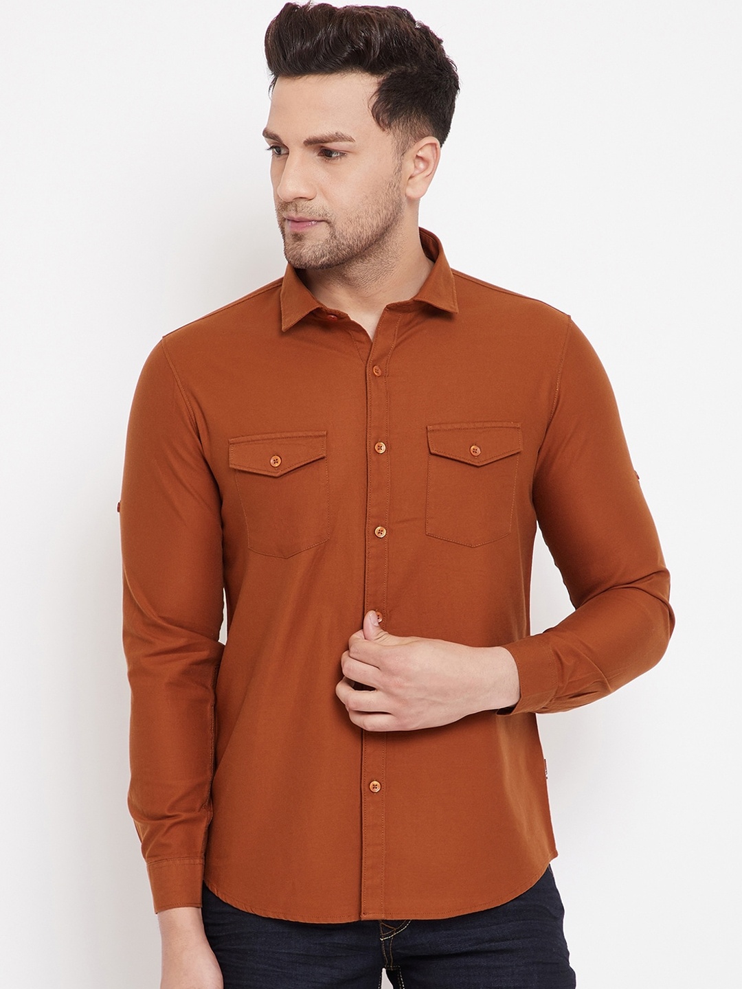

Canary London Men Rust Brown Slim Fit Solid Casual Shirt
