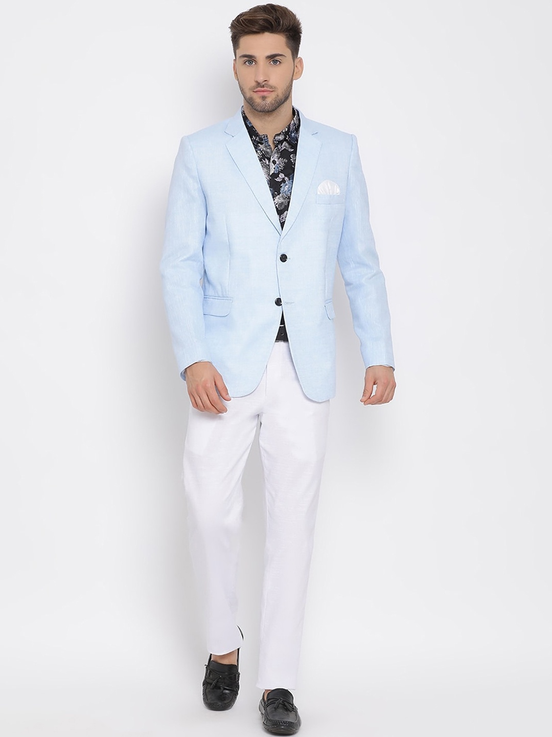 Hangup Men Blue & White Single-Breasted Three-Piece Suit