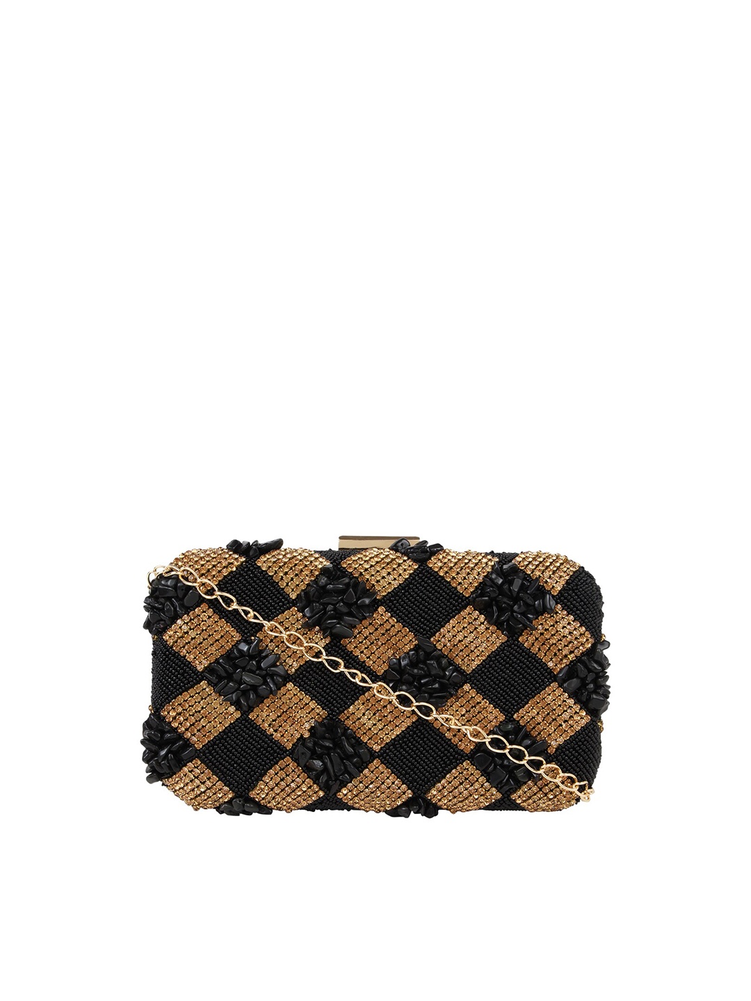 

Rocia Black & Gold-Toned Embellished Box Clutch