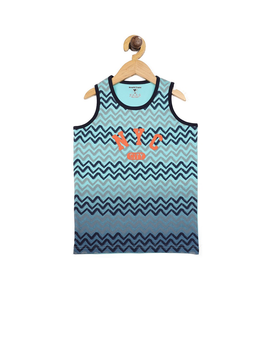 

Stupid Cupid Boys Turquoise Blue Printed Round Neck Cotton T-shirt