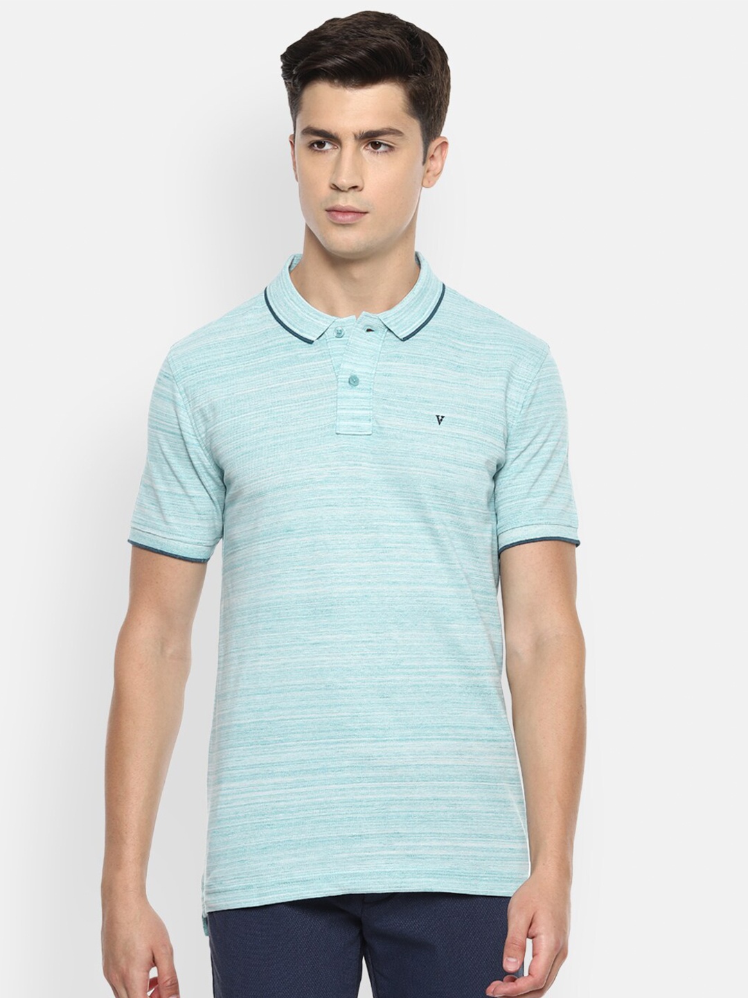 

Van Heusen Sport Men Blue Self Design Polo Collar Pure Cotton T-shirt