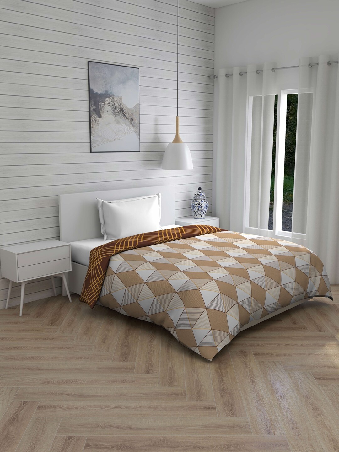 

Layers Brown & White Geometric AC Room 120 GSM Single Bed Comforter
