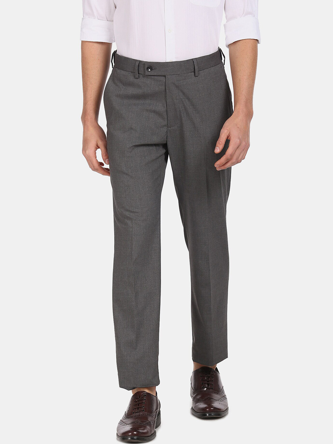 

Arrow Men Charcoal Grey Tailored Fit Solid Formal Trousers