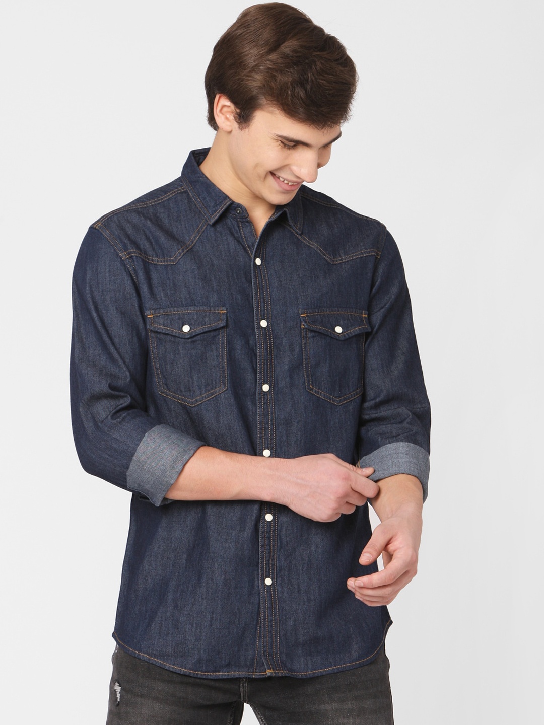 

SPYKAR Men Navy Blue Slim Fit Solid Casual Shirt