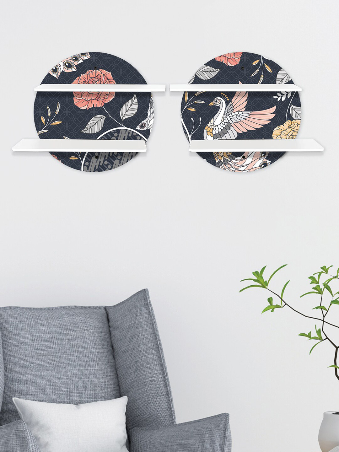 

RANDOM Set Of 2 Grey & Peach-Coloured MDF Basic Wall Shelf