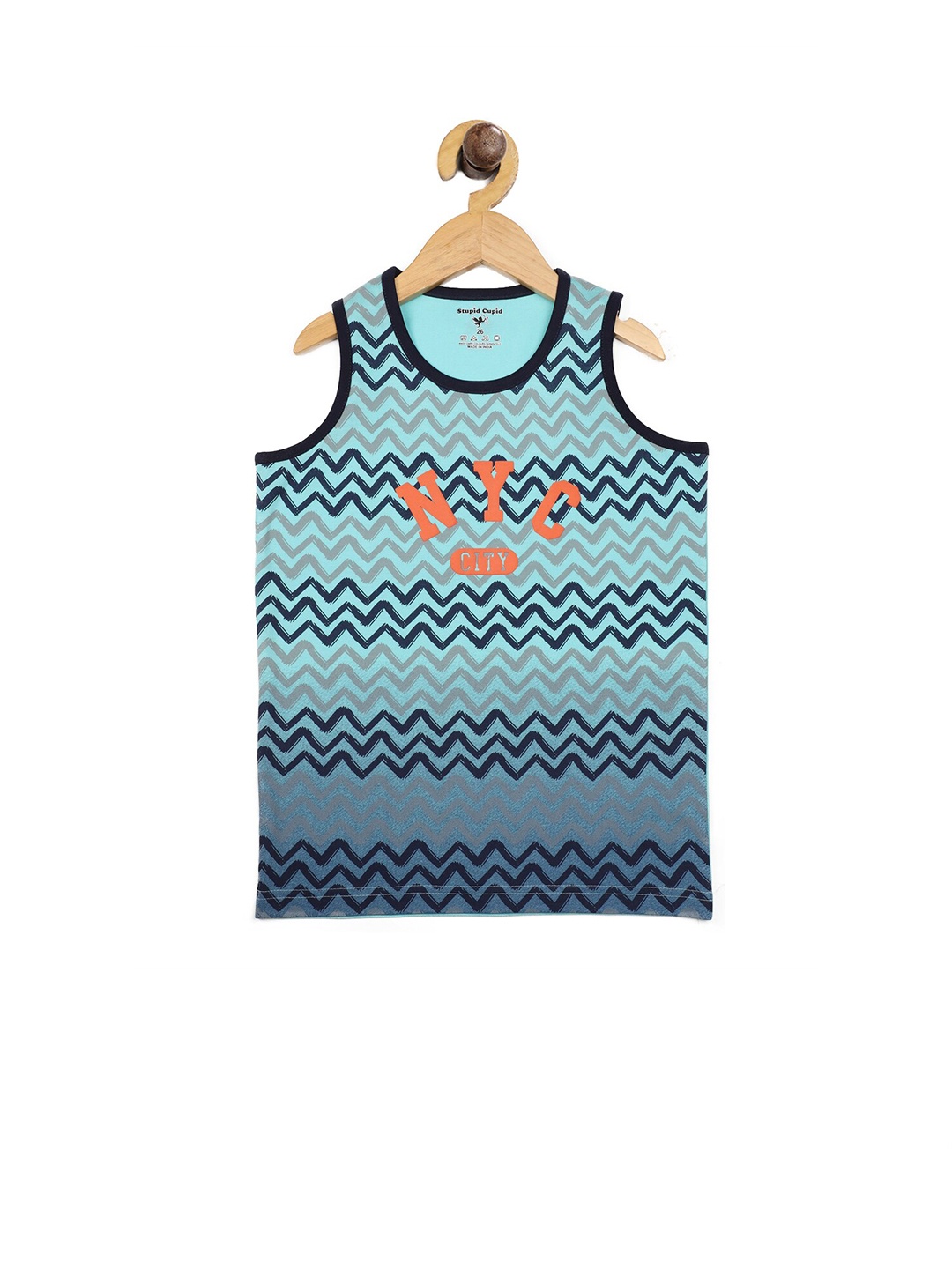

Stupid Cupid Boys Turquoise Blue Printed Round Neck Cotton T-shirt