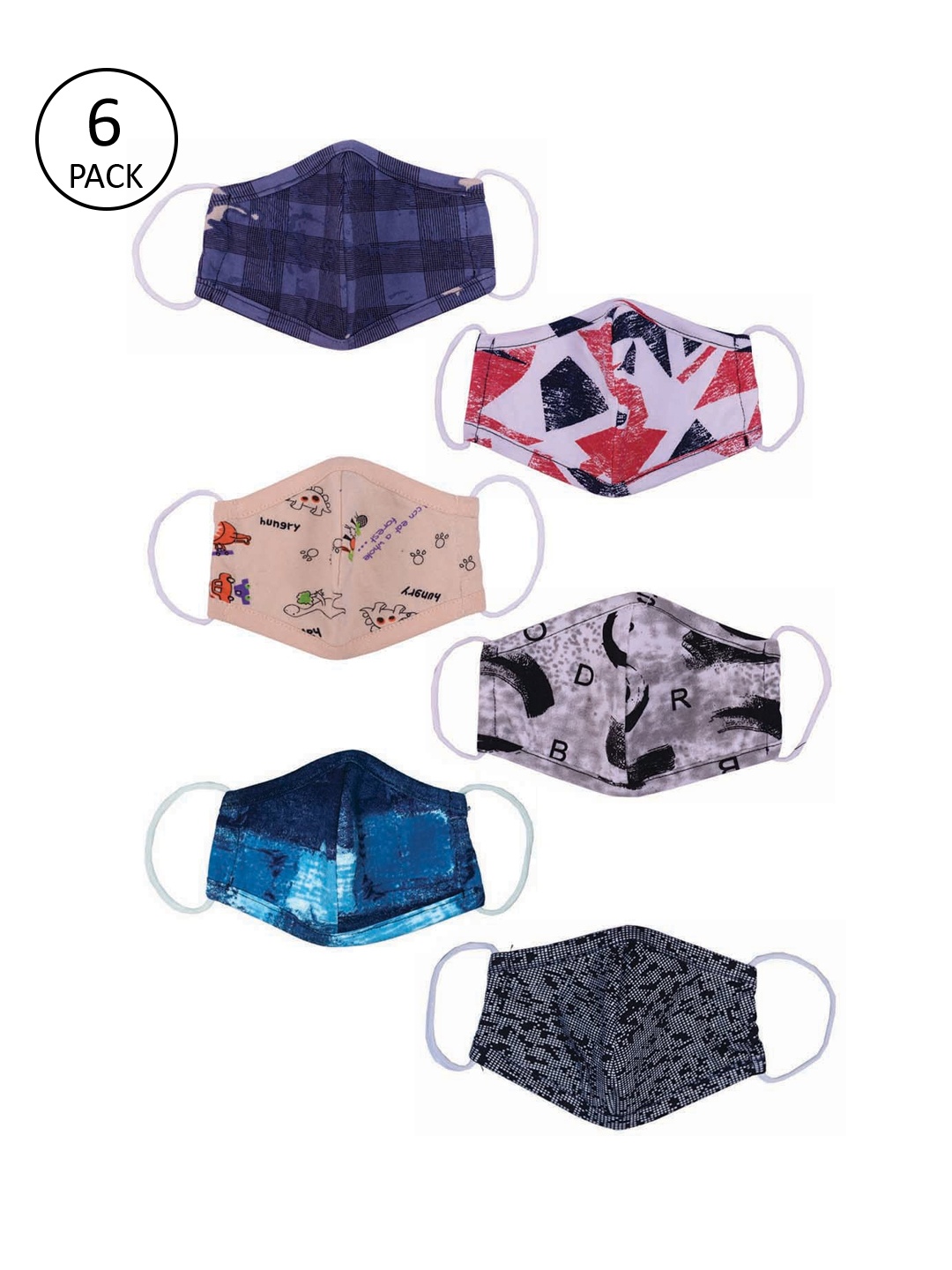 

Zoom Minimondo Kids Pack Of 6 Assorted 2-Ply Reusable Cotton Cloth Masks, Grey