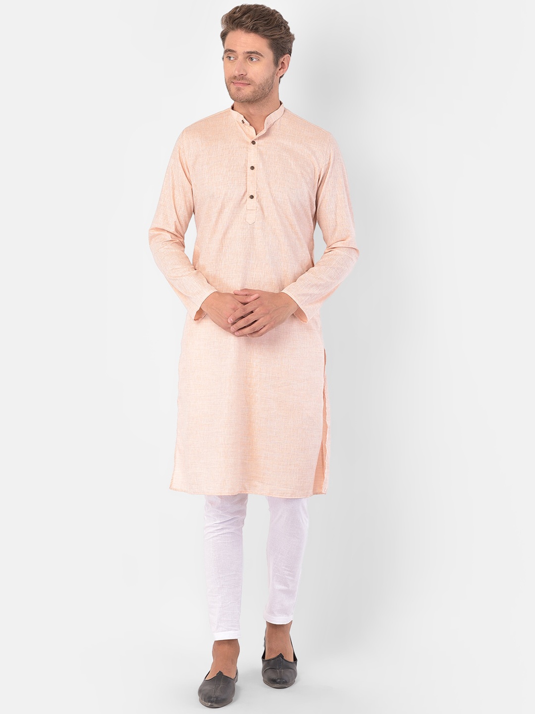 LAMAAYA Men Peach Pure Cotton Kurta with Pyjamas