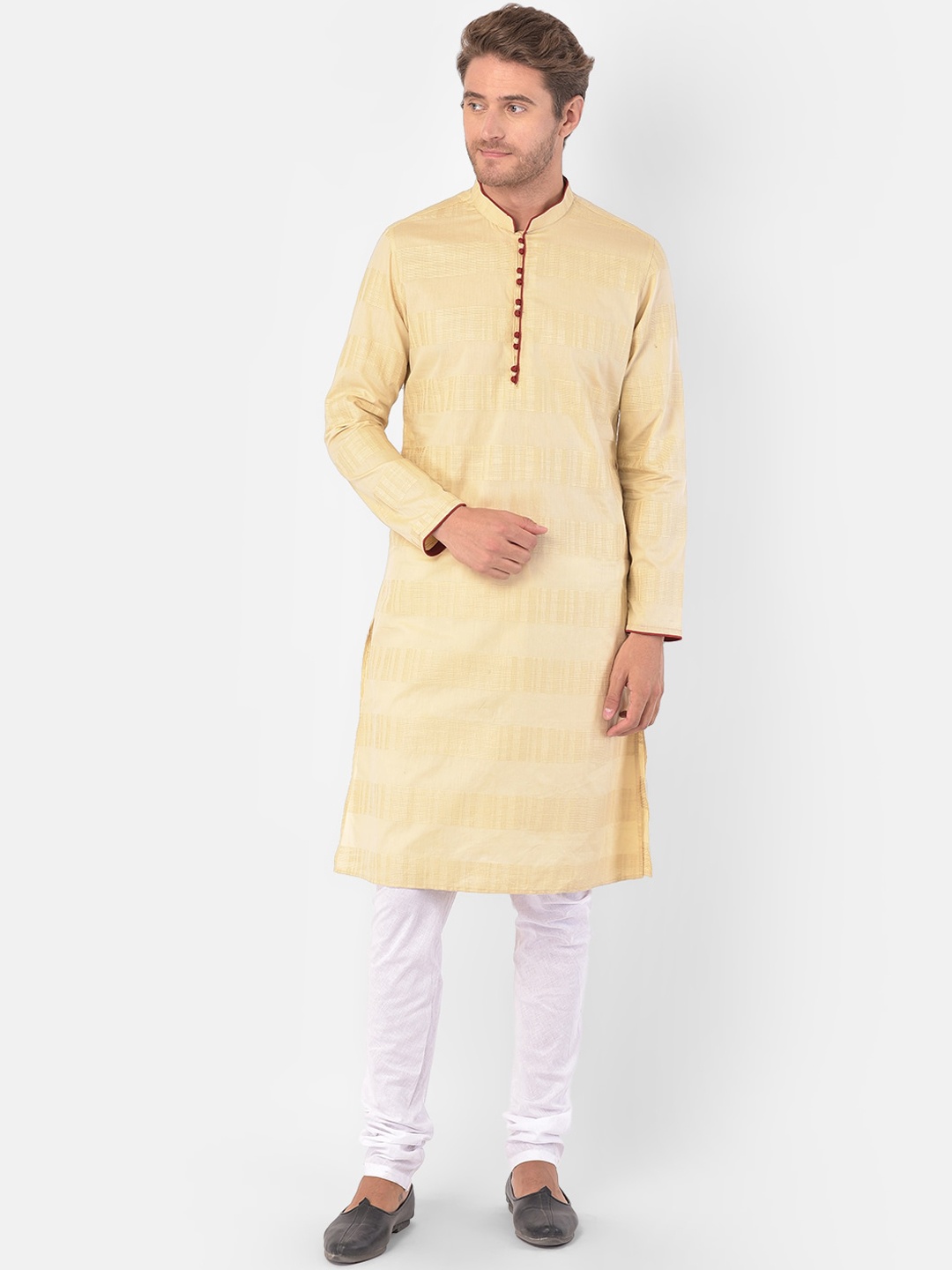 

LAMAAYA Men Beige Kurta and Churidar Set