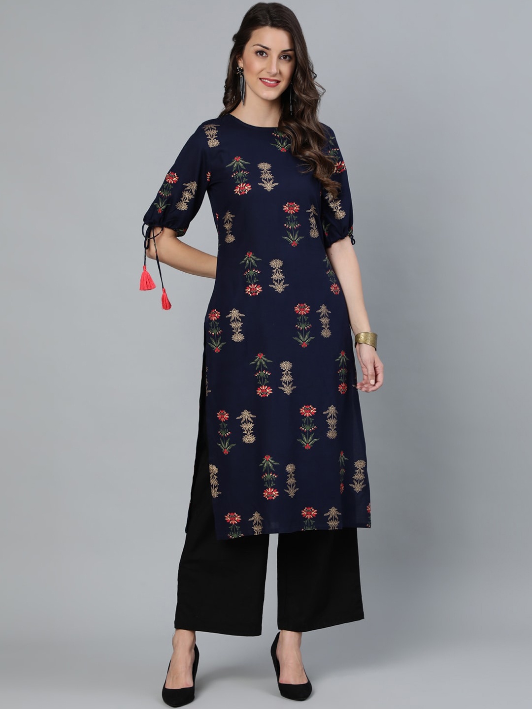 

Nayo Women Navy Blue Ethnic Motifs Printed Floral Kurta