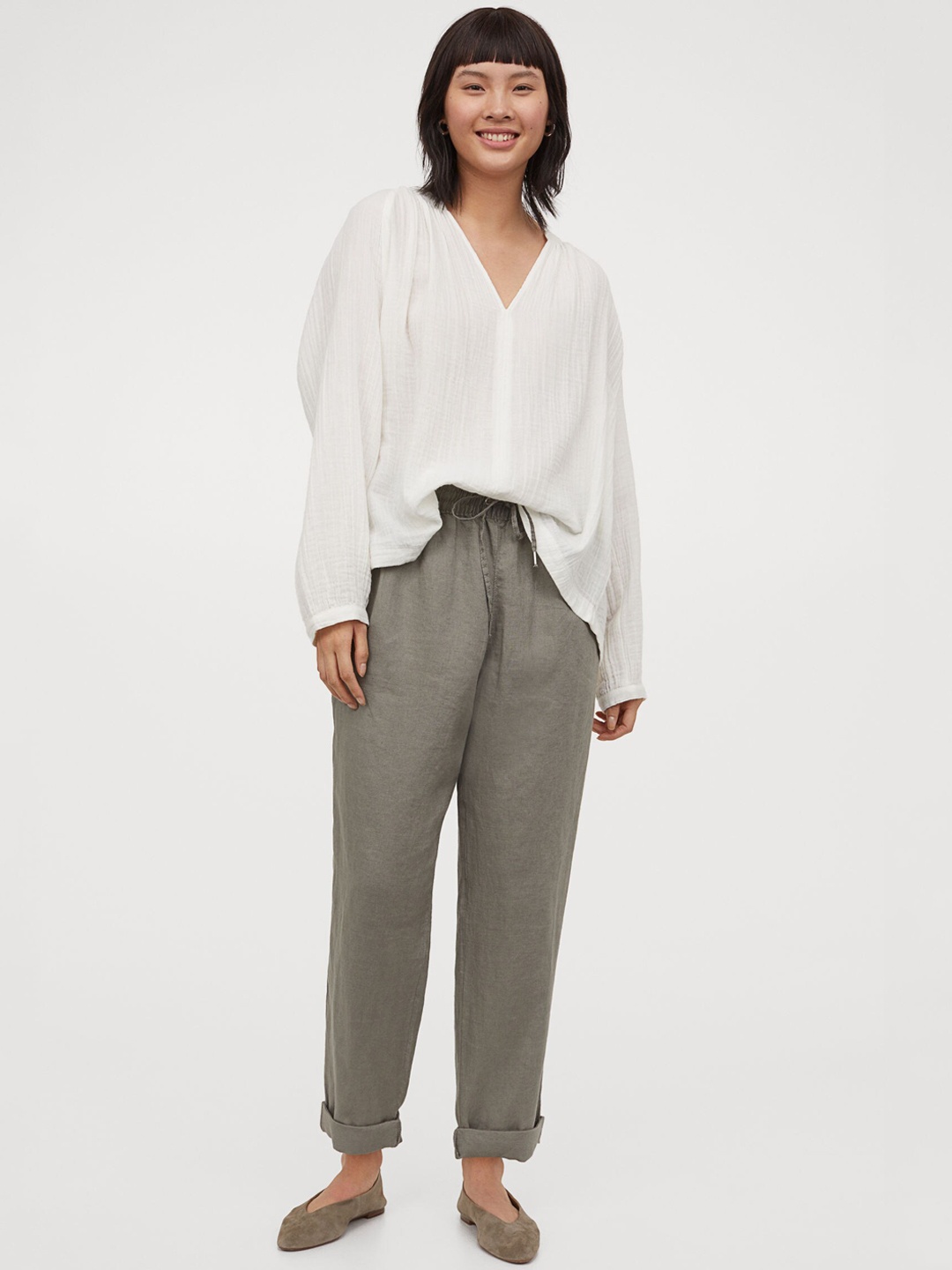 

H&M Women Green Linen Joggers