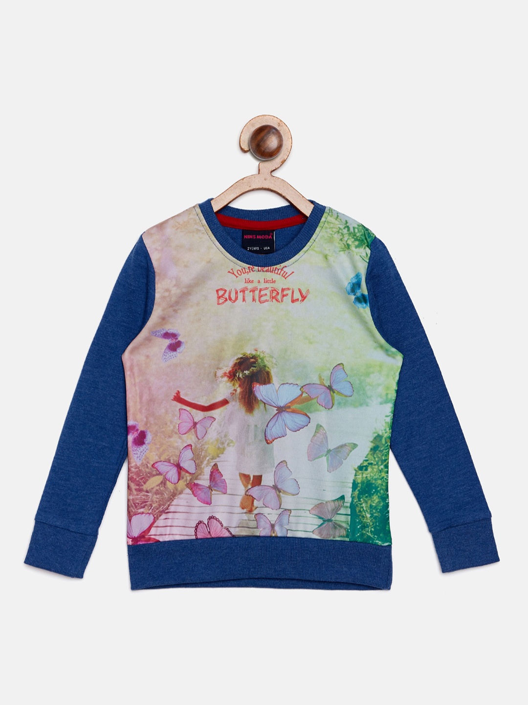 

Nins Moda Turquoise Blue Printed Regular Top