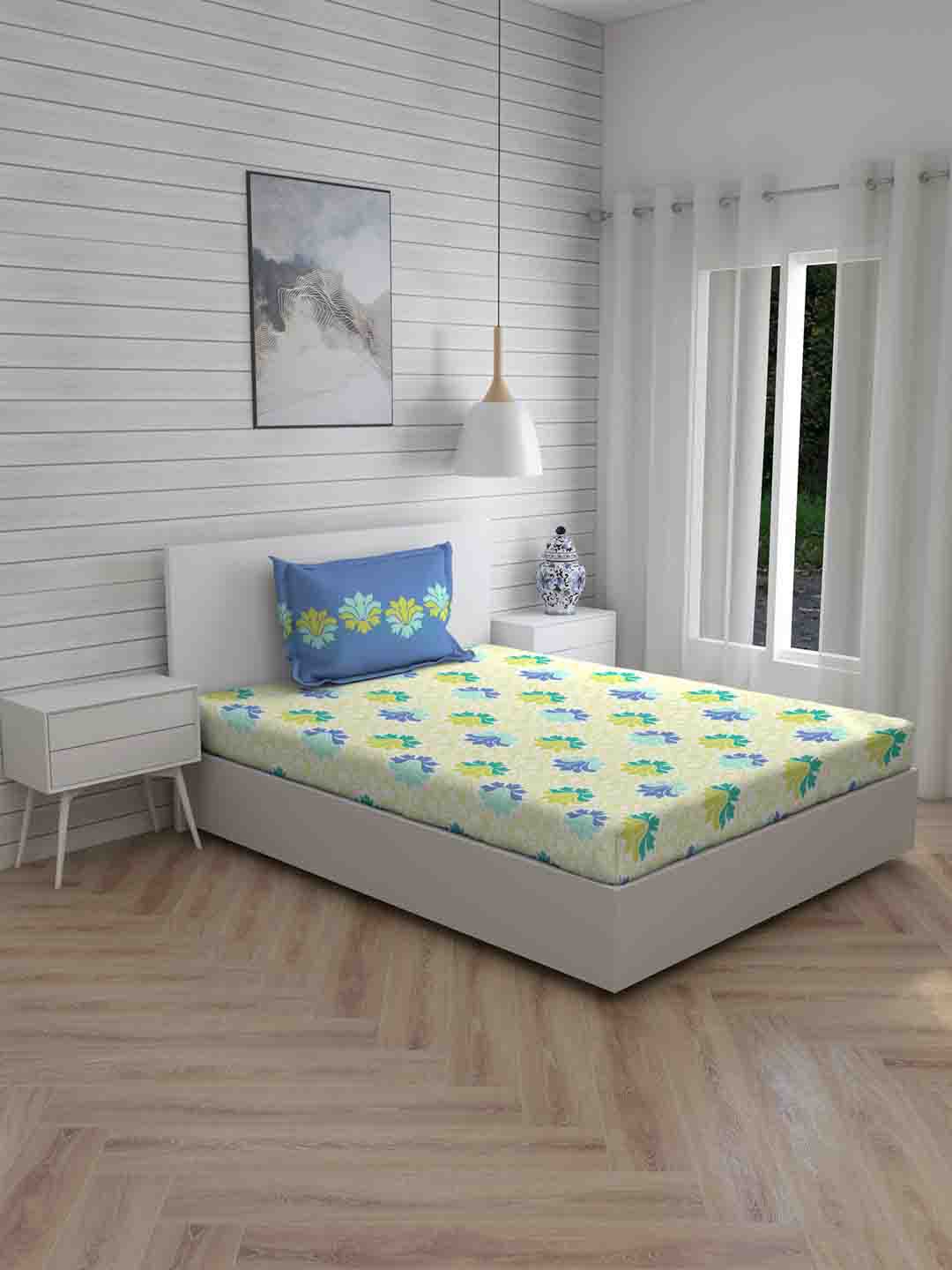 

Layers Blue & Yellow Floral 140 TC Cotton 1 Single Bedsheet with 1 Pillow Covers