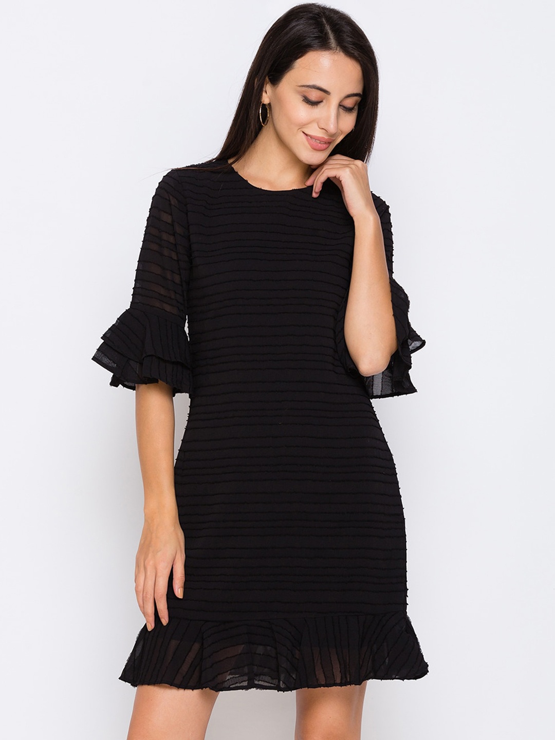 

Globus Women Black Self Striped A-Line Dress