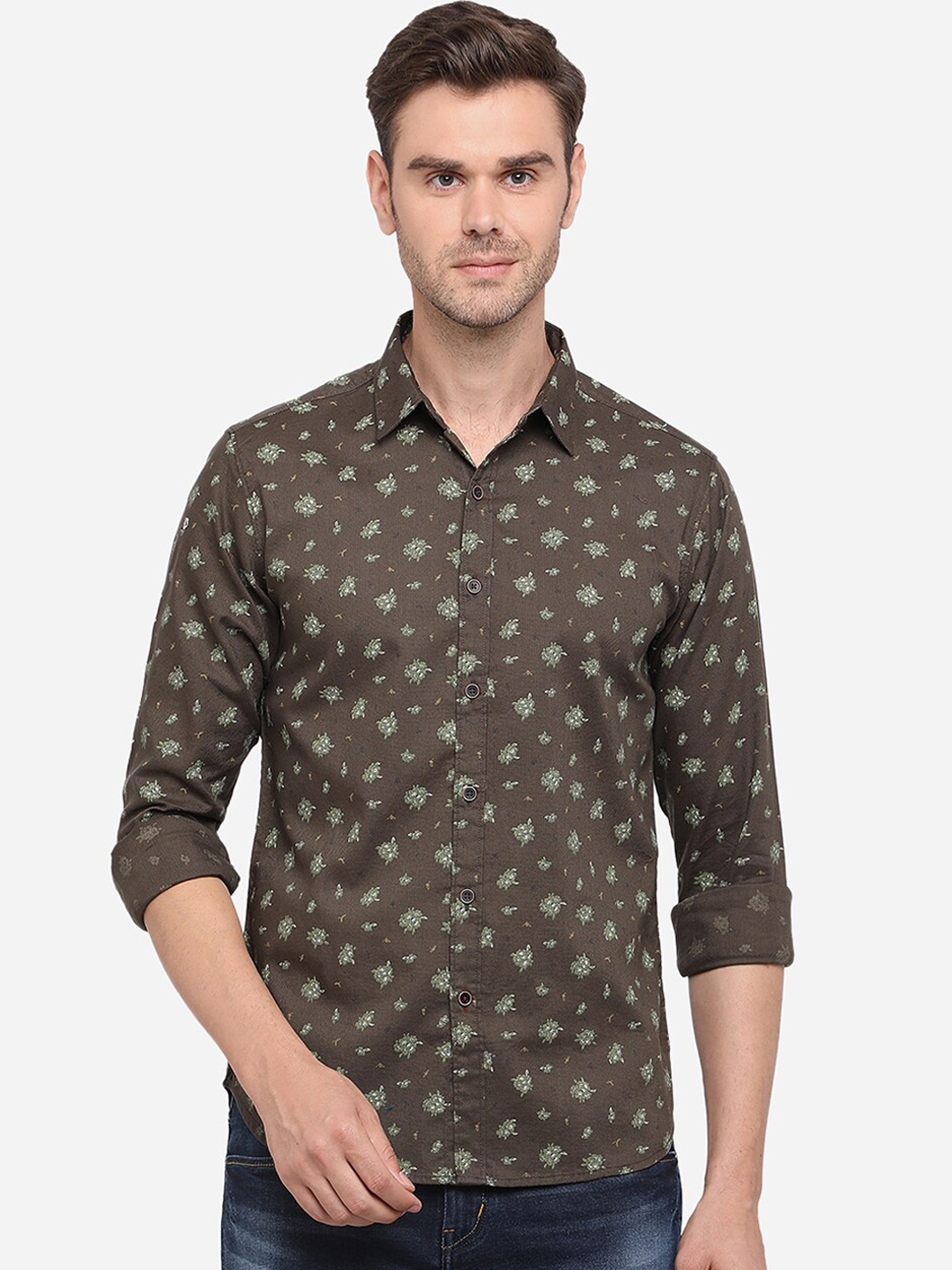 

Greenfibre Men Brown & Green Slim Fit Printed Casual Shirt