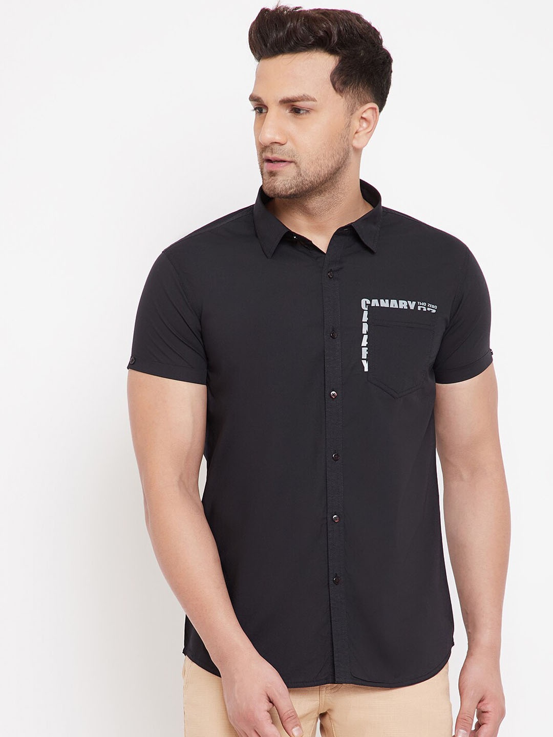 

Canary London Men Black Slim Fit Solid Casual Shirt