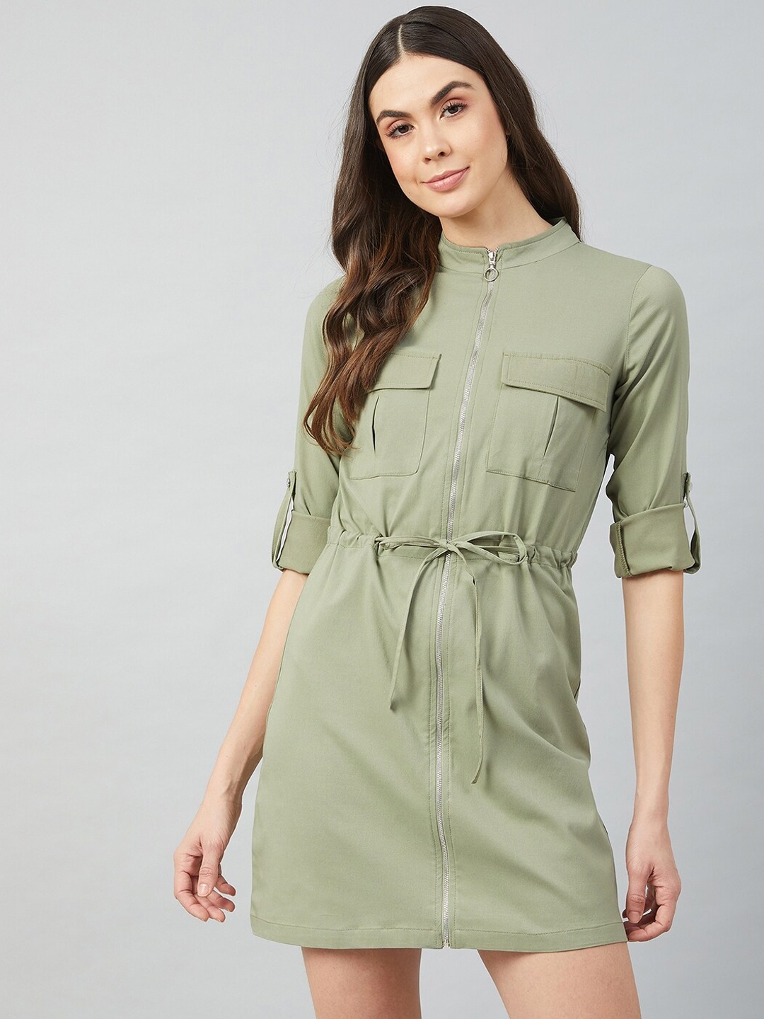 

Athena Women Sea Green Solid Shirt Dress