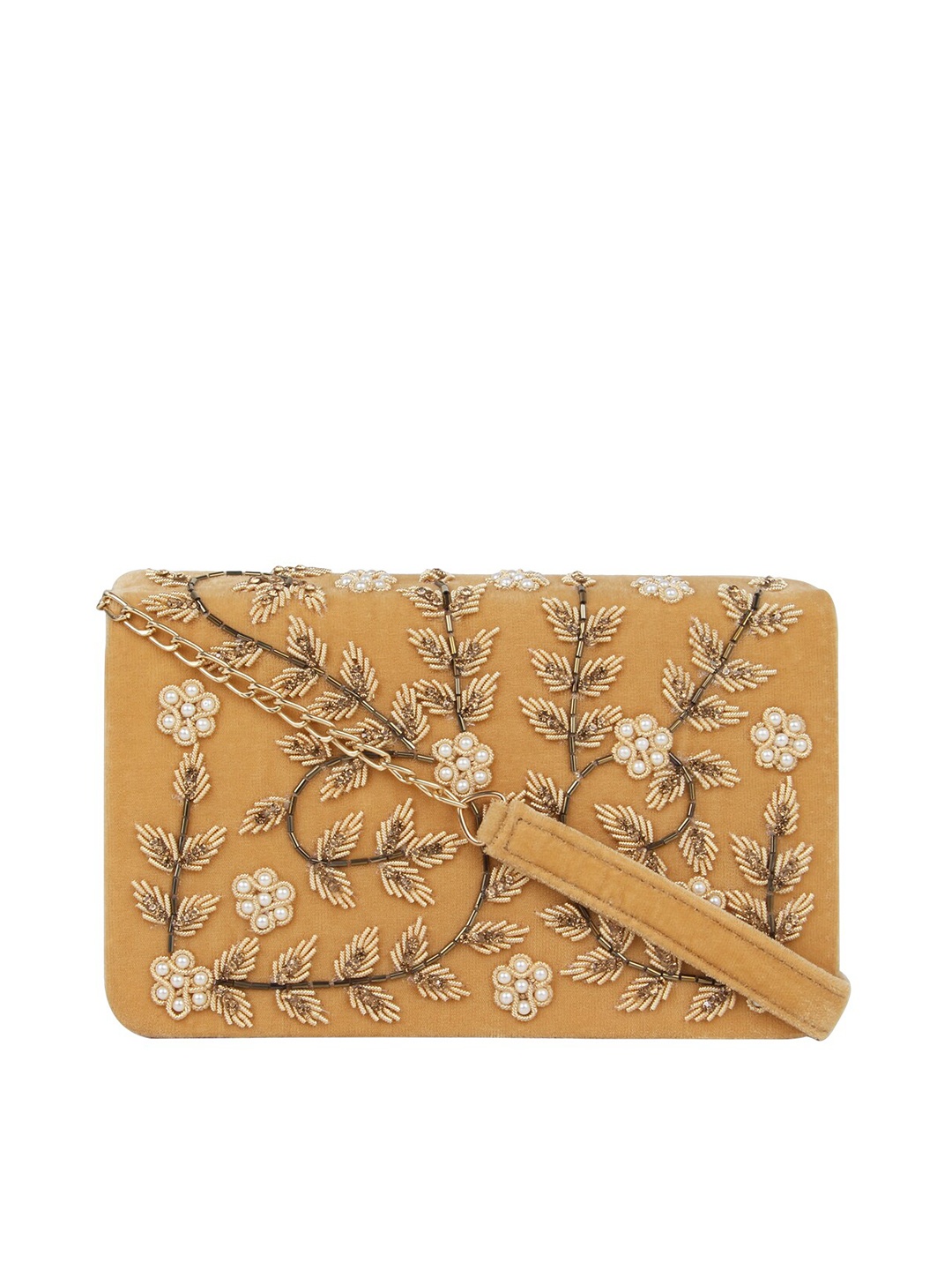

Rocia Gold-Toned & Brown Embroidered Embroidered Clutch