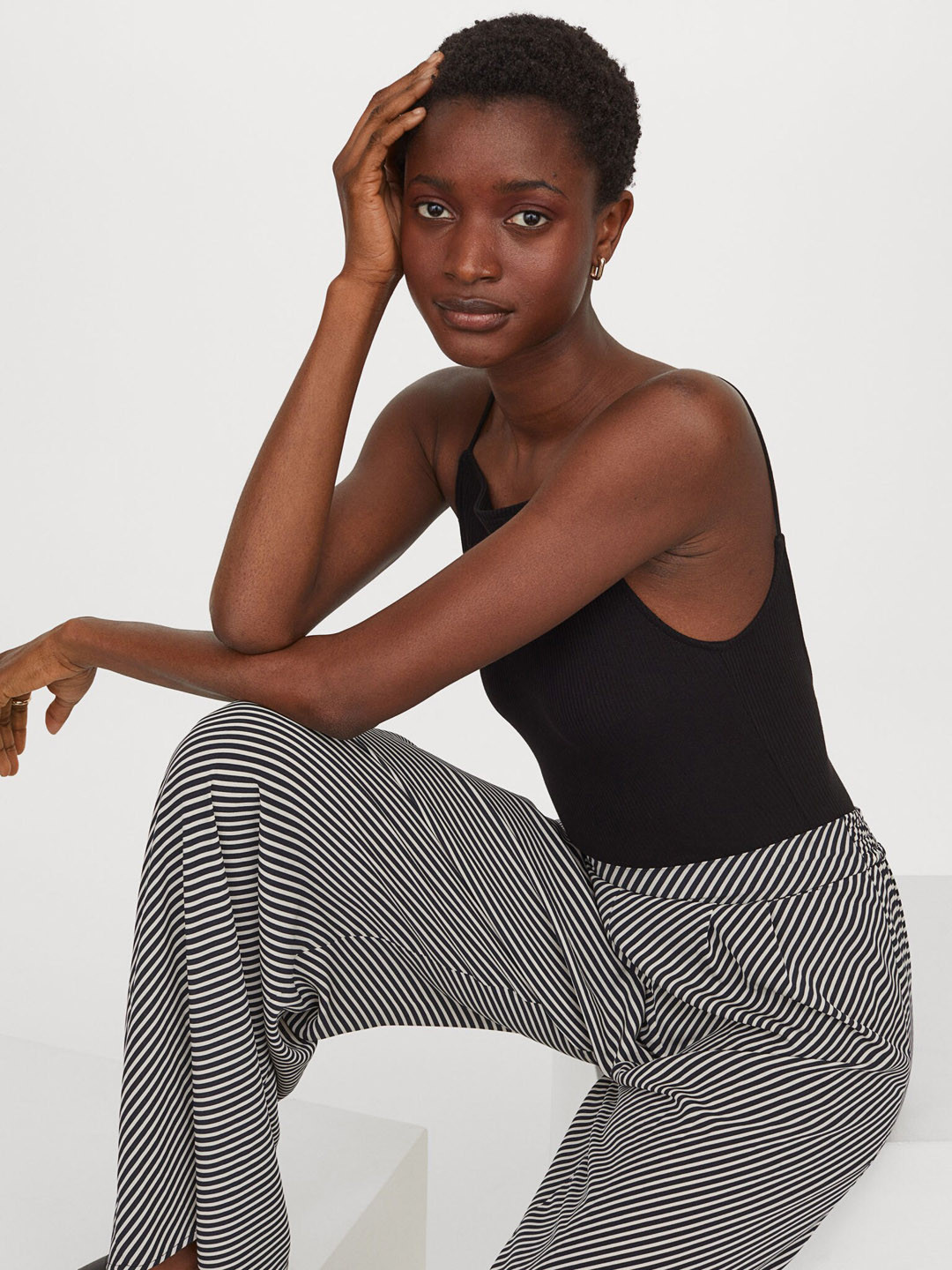 

H&M Women Blue & White Wide Pull-On Trousers