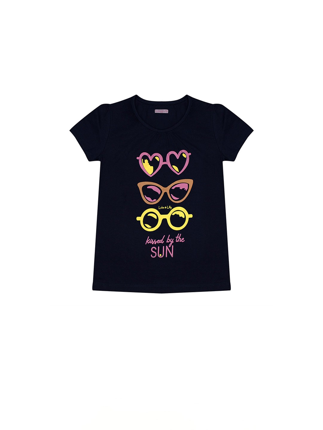 

Luke & Lilly Girls Black & Pink Printed Cotton Round Neck T-shirt