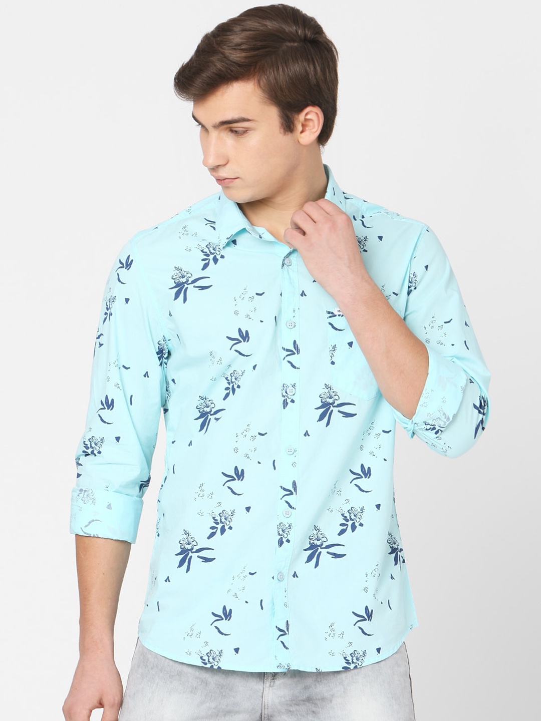 

SPYKAR Men Turquoise Blue Slim Fit Printed Casual Shirt