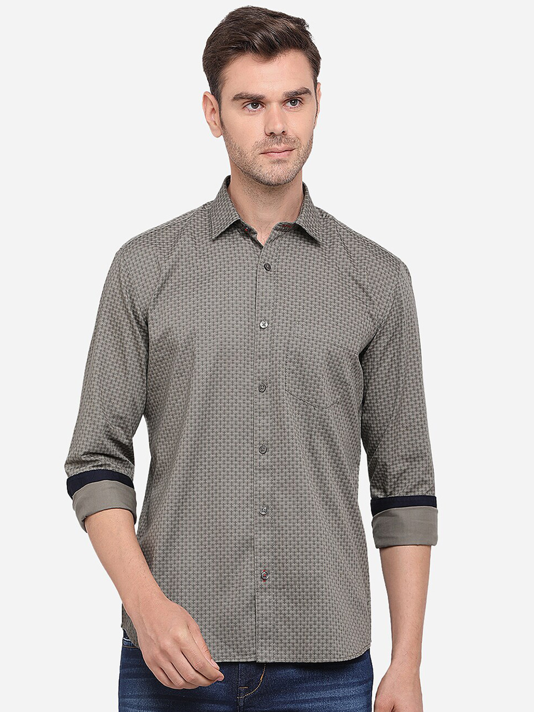 

Greenfibre Men Grey Slim Fit Printed Casual Shirt