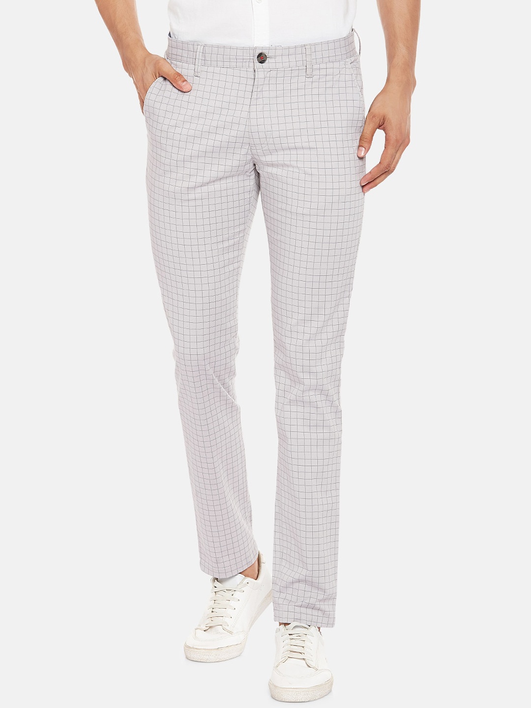

BYFORD by Pantaloons Men Grey & Blue Slim Fit Checked Chinos