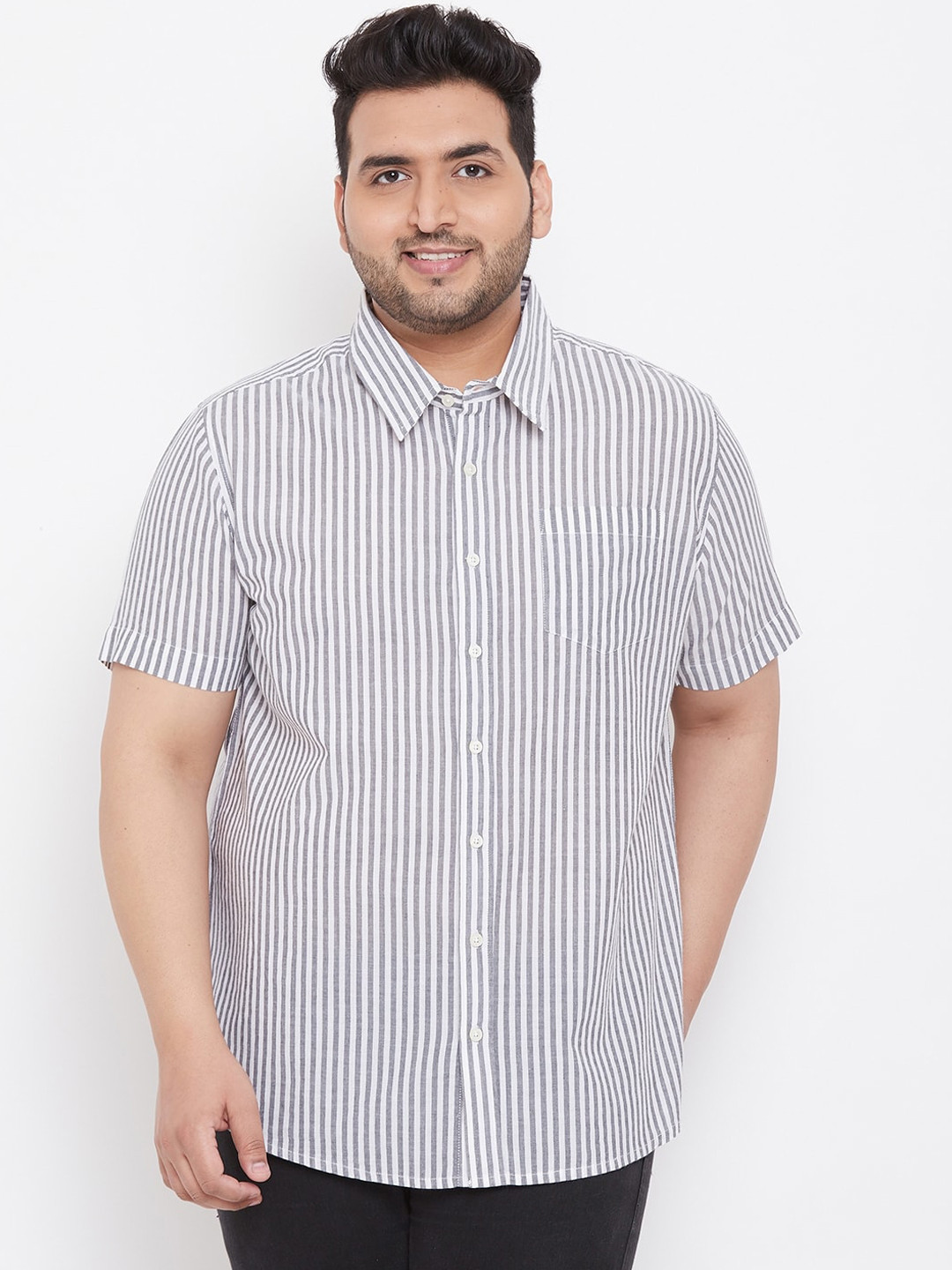 

bigbanana Men White & Grey Regular Fit Striped Casual Shirt