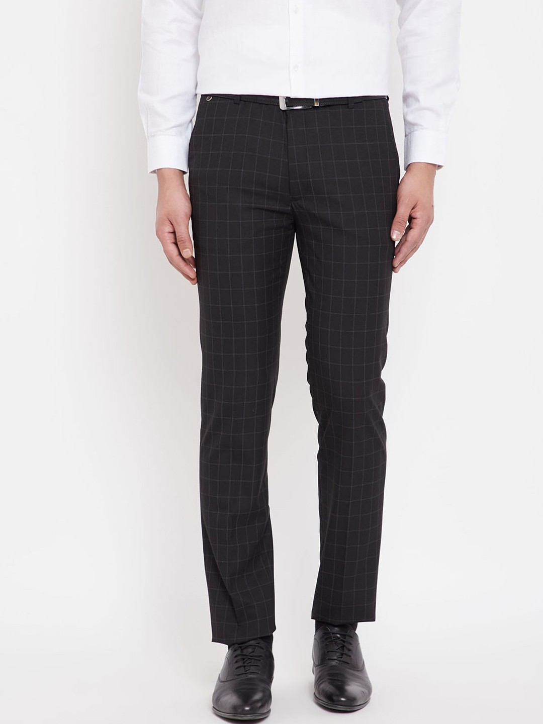 

Canary London Men Black Slim Fit Checked Formal Trousers